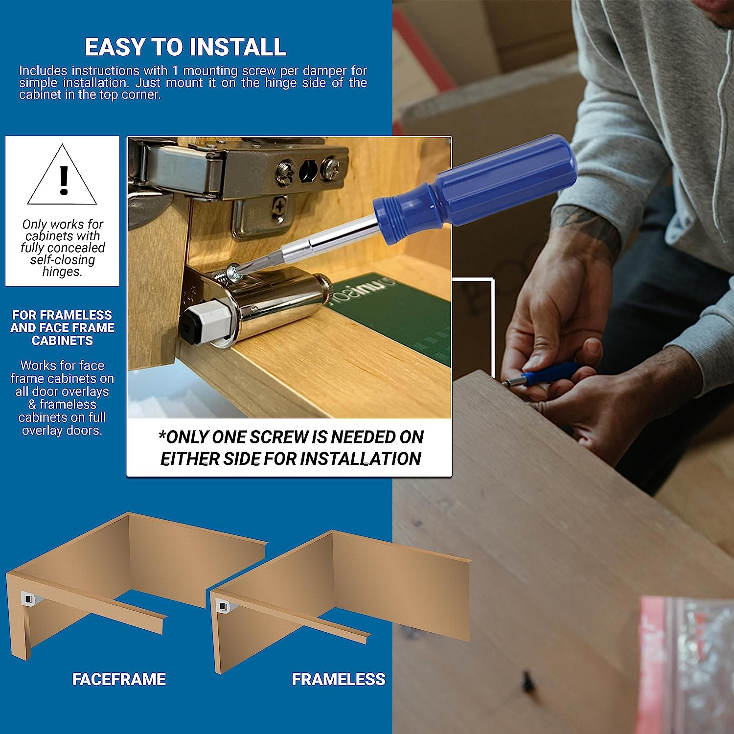Rok Hardware 25 Pack Soft Close Damper for Cabinet Doors/Compact/Soft Close Adapter/Hardware/Nickel/Hinge image number 1