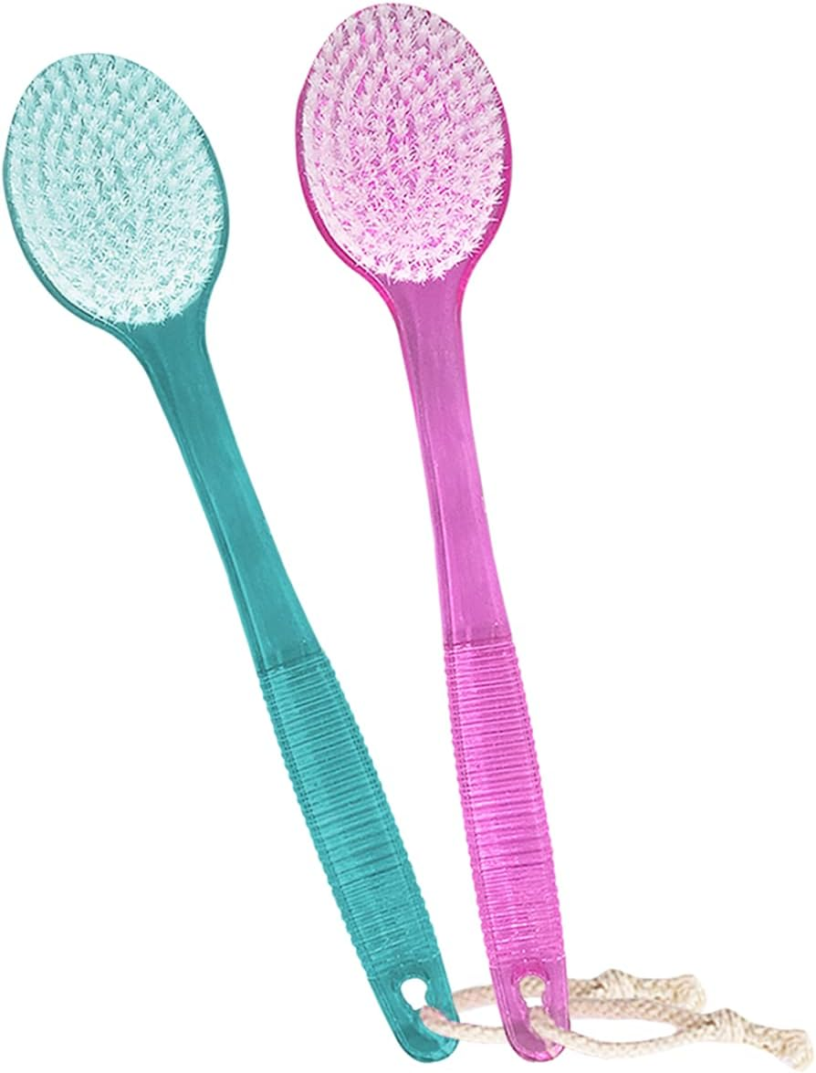 AMERWASH plus Bath Body Brush for Shower, 14 Inches Long Handle, 2 Packs Bath Scrubber Skin Exfoliation Bath Shower Body Brushing Pink