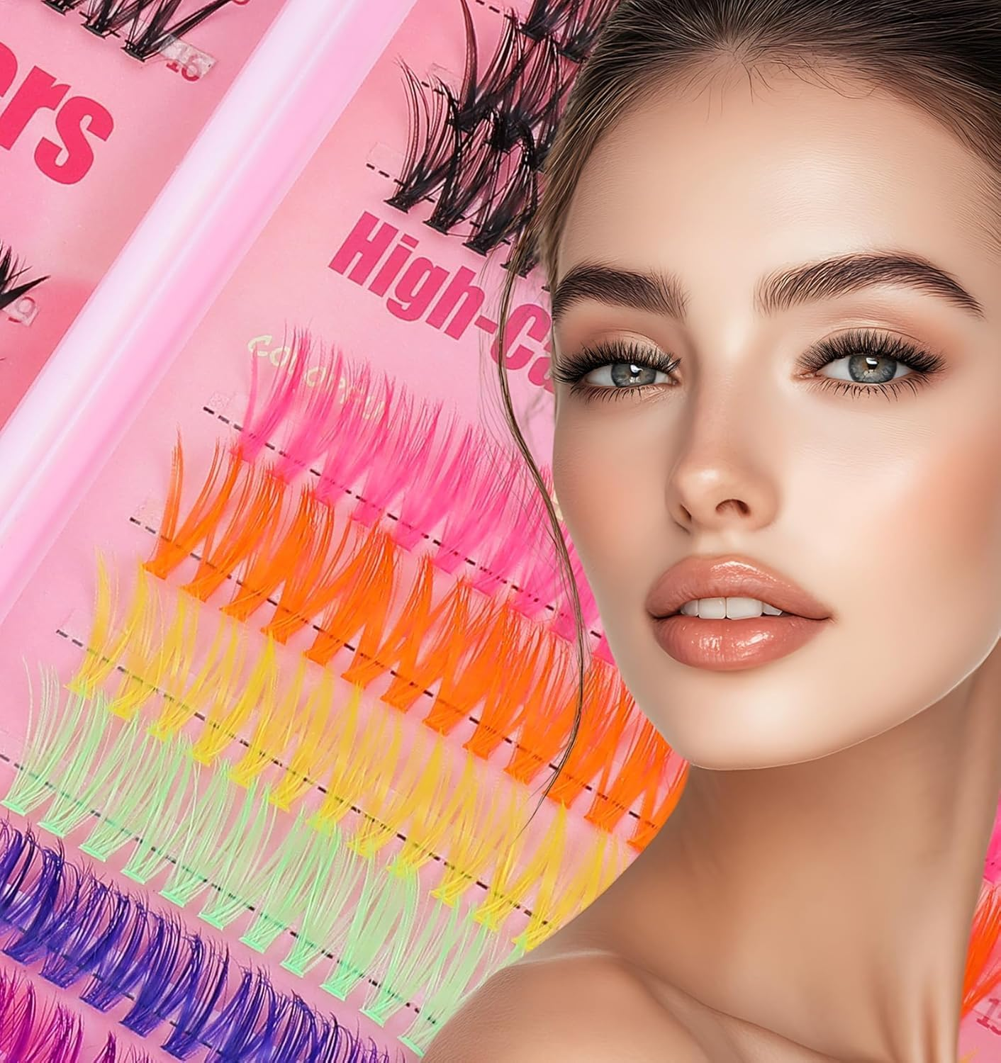 Colored Lash Clusters Kit, 600 Pcs Eyelashes Clusters Extensions,Individual Lashes D Curl Fluffy Wispy 1 Eyelashes Thin Band with Bond Seal Tweezers Brush DIY for Beginners(30+40+50D+Eyelash Book Kit 9-16Mm) image number 3