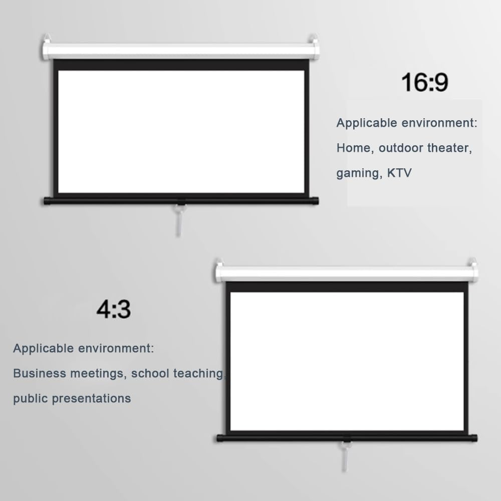 60"/72" Manual Pull down Projector Screen Auto-Lock, 4K HD Movie Screen for Office/Home Cinema/Outdoor, Retractable Projector Screen, Wall/Ceiling Mounted(60Inch(4:3)) image number 6