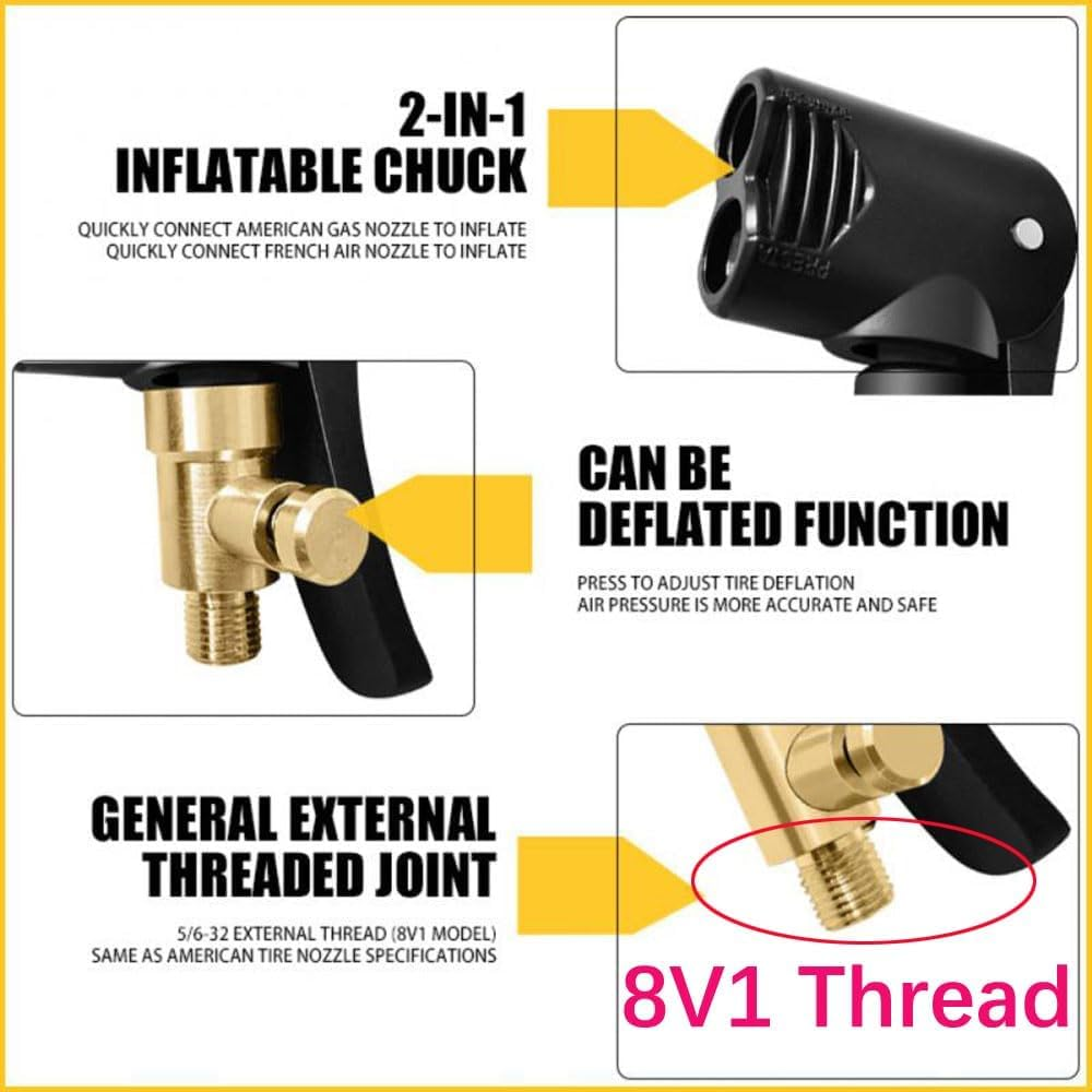 Double Pump Head Dual Nozzle Presta Schrader Valve Thread Connector Tire Air Inflator Replacement Mouth Adapter with Extension Horse Tube for Bicycles and Electric Bicycles image number 2