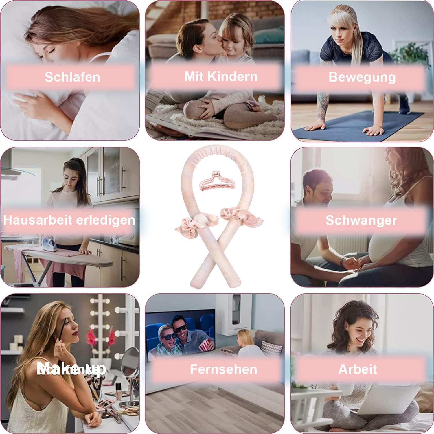 Overnight Curls, Overnight, Headband Curlers, Curls in Sleep, Heatless Curling Iron Headband, Silk Bands Hair, Curls Make Overnight Long Hair Ribbon - Light Pink image number 6