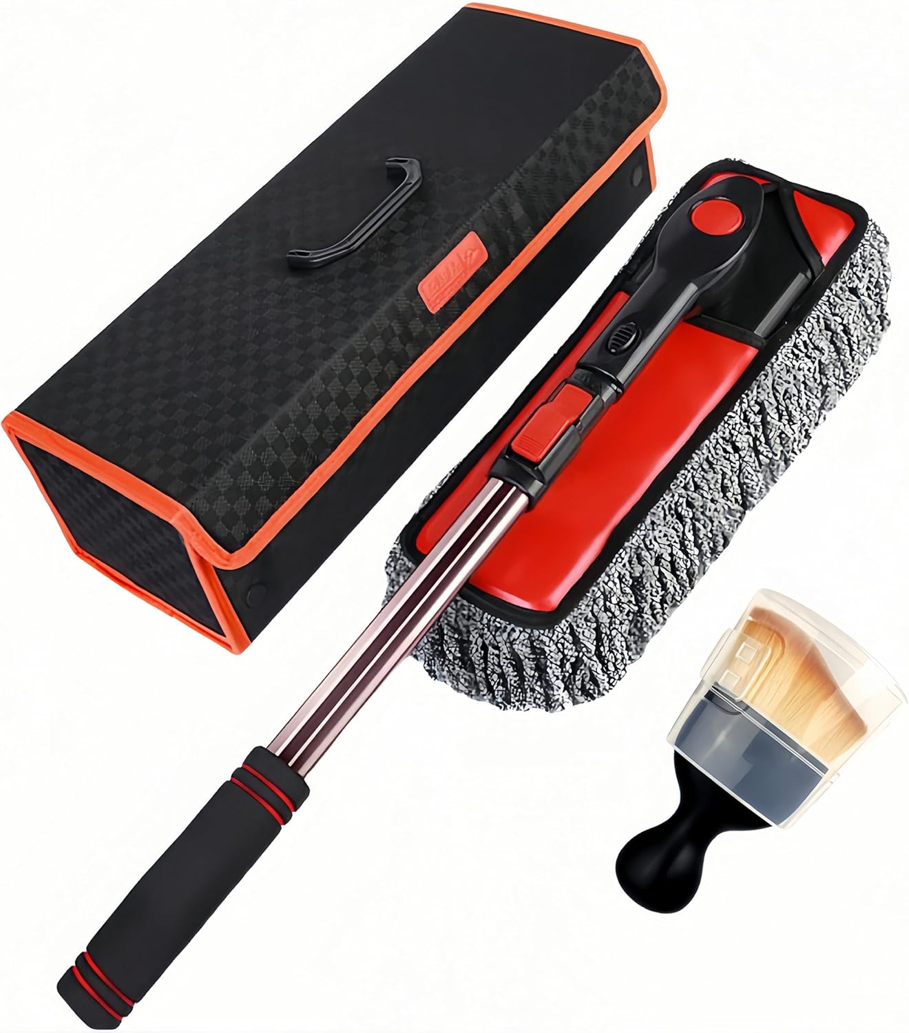 Scratch Free Car Duster with Extendable Telescoping Handle Wax Cotton Hair Large Auto Brush for Dust Pollen Removal Car Truck RV Motorcycle Interior Exterior Cleaning