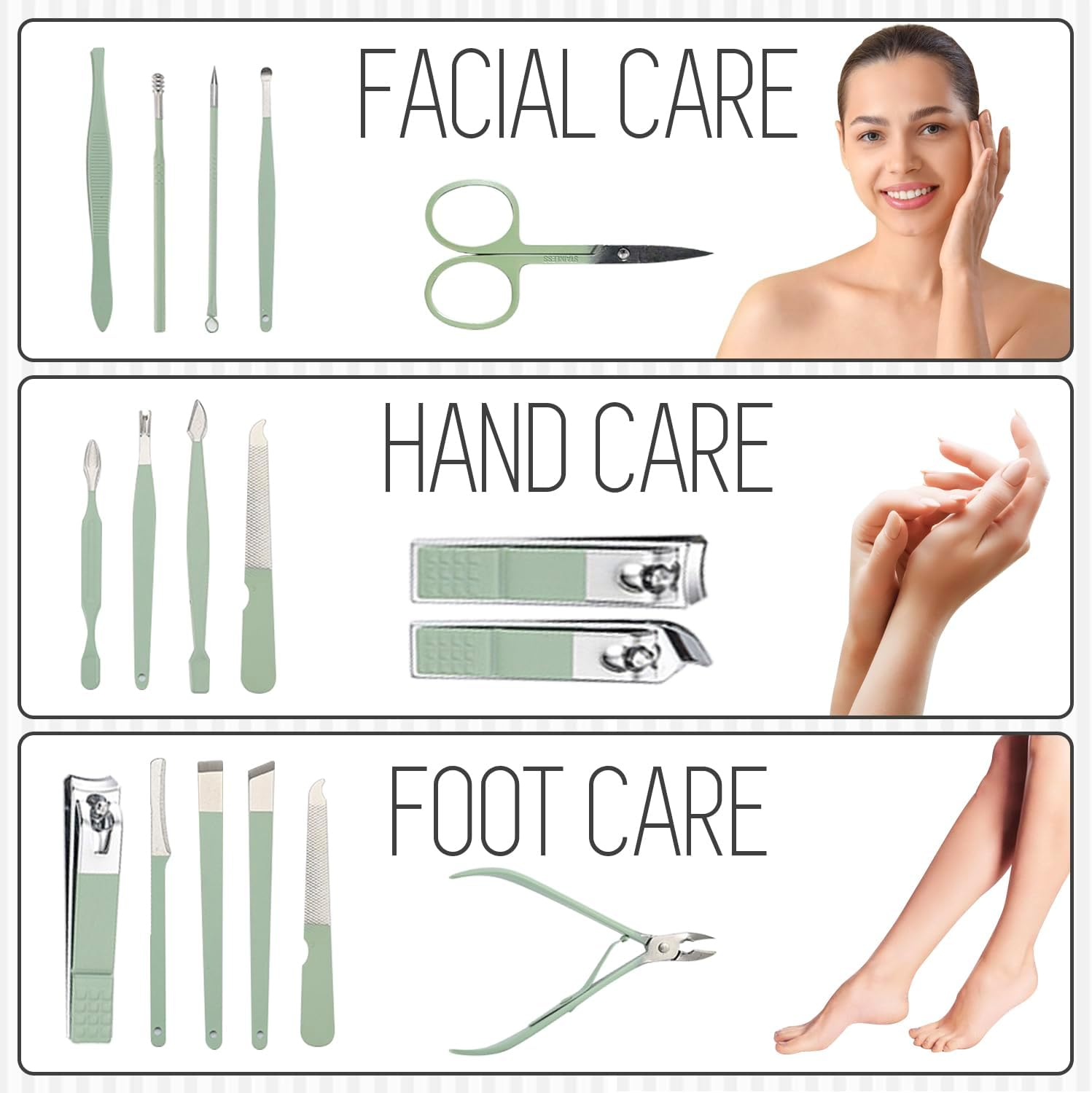 Manicure Set Professional Nail Clippers Pedicure Kit 16Pcs, Portable Stainless Steel Nail Kit Nail Clipper Set Manicure Set, Pedicure Kit Grooming Kit with Brown Leather Case for Men Women (Green) image number 3