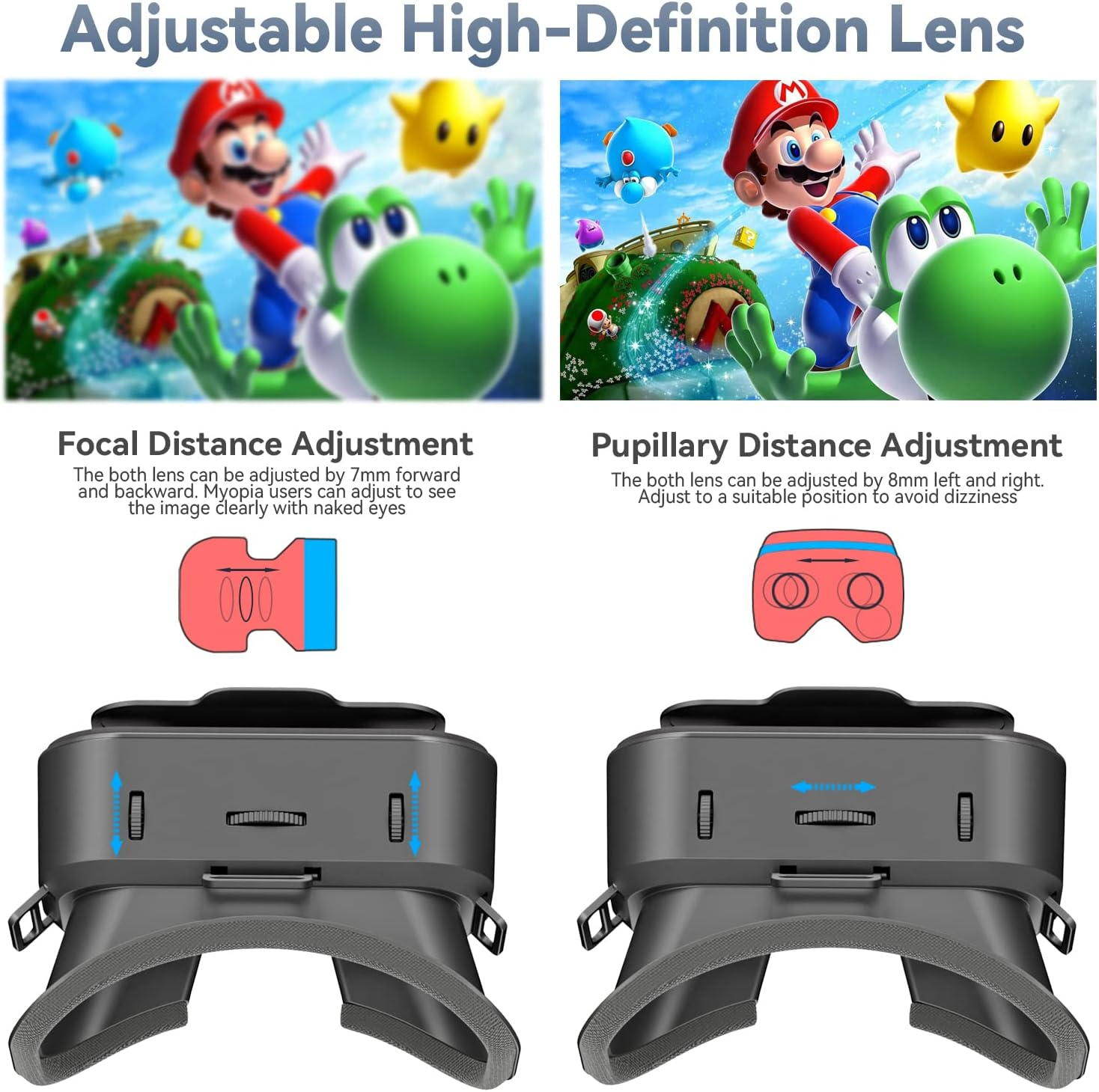 Switch VR Headset Designed for Switch & Switch OLED, Switch Virtual Reality Headset with Adjustable High-Definition Lens, Swith VR Goggles with 3D Glasses, Labo VR Kit for Switch Accessories, Black image number 5