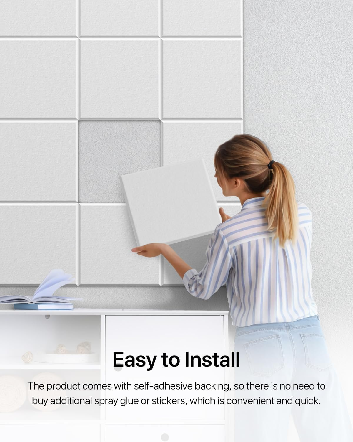 Acoustic Panels 24 Pack Square Soundproof Wall Panels Self-Adhesive, Acoustic Foam Panels High Density Sound Proof Foam Panels for Home Office, Reccording Studio, Ceiling 12" X 12" X 0.4" White image number 5