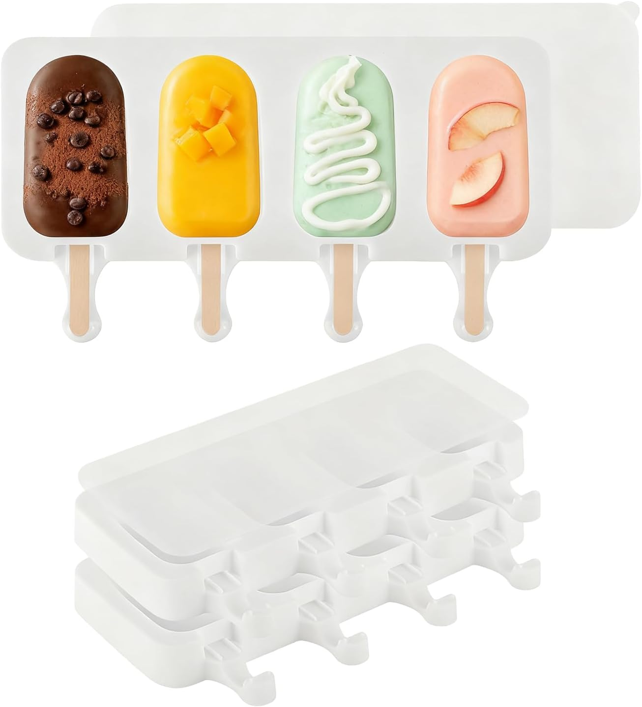 Cake Pop Moulds 2 Pack Silicone Ice Cream Molds with 2 Covers Large 10.2X5.7 Inch Bpa-Free Oval Popsicle Cakesicles Mold for DIY (Wooden Popsicle Sticks Not Included) image number 5