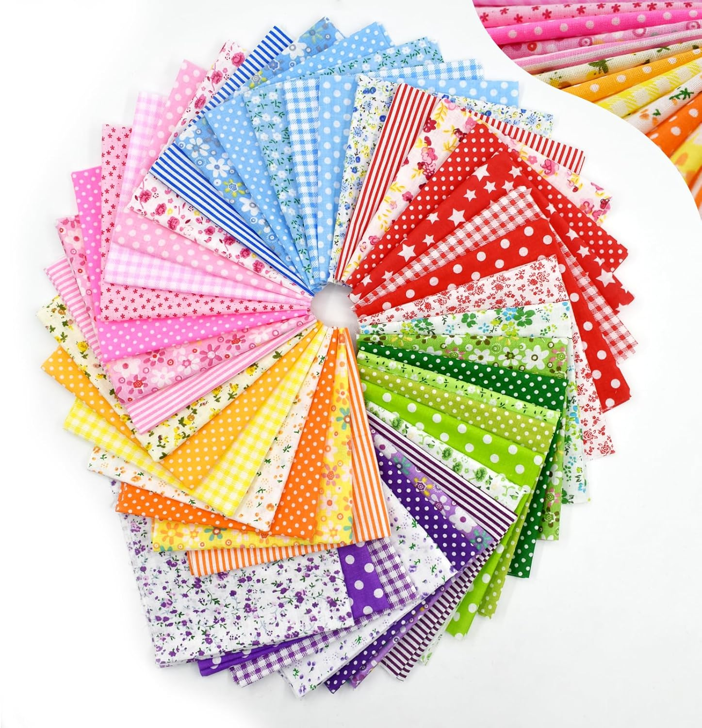 42Pcs 9.8"X 9.8" Fabric Quilting Cotton Patchwork Square Precuts for DIY Sewing Craft, Decorating Scrapbooking, Multi-Color Design, 6 Colors image number 4