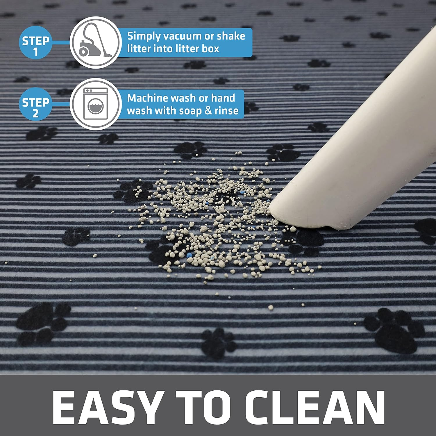 Drymate Original Cat Litter Mat, Contains Mess from Box for Cleaner Floors, Urine-Proof, Soft on Kitty Paws -Absorbent/Waterproof- Machine Washable, Durable (USA Made) (28&rdquo;X36&rdquo;)(Greystripeblackpaw) image number 3