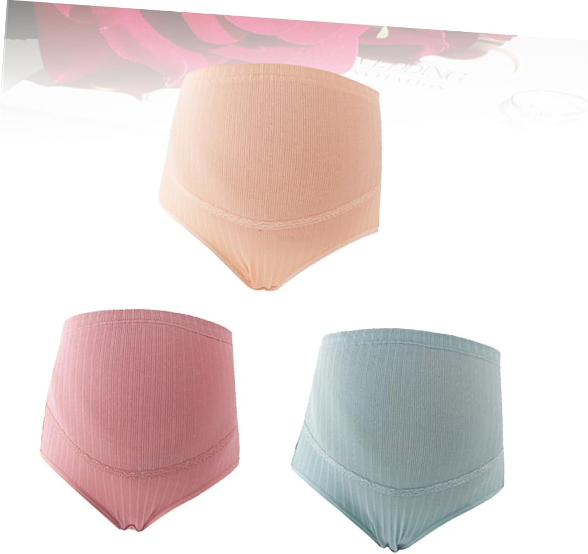 3Pcs High Waist Cotton Maternity Panties for Pregnant Women Adjustable Stomach Lift Splice Design Soft Breathable Nursing Underwear in Pale Skin Blackish Green and Dusty Red image number 2