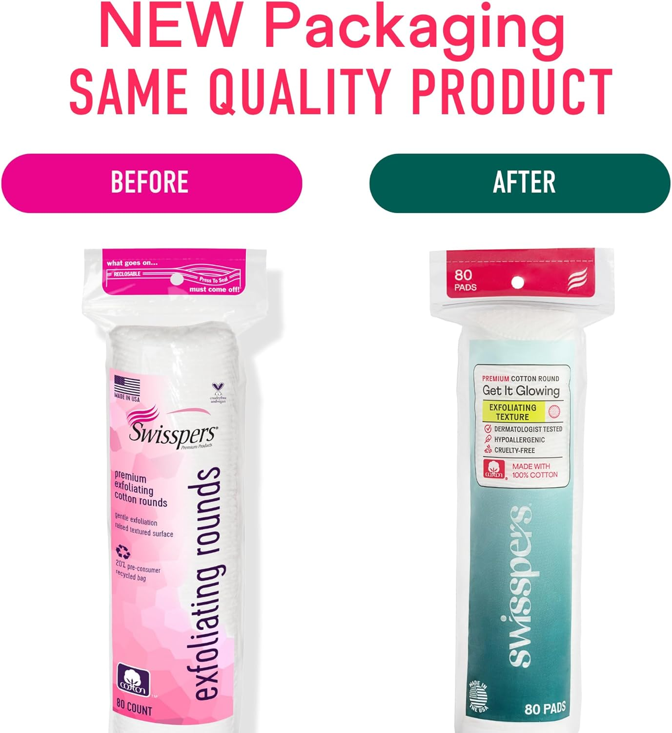 Swisspers Premium Exfoliating Rounds, 2 Distinct Raised Textured Surface, Cotton Facial Pads, 80 Count Re-Closable Bag, White image number 5