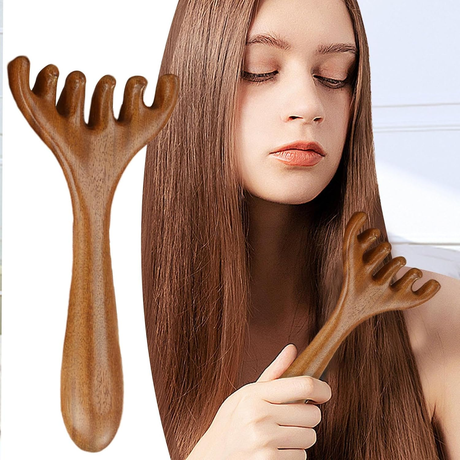 2 Pieces Deer Antler Wide Tooth Massage Comb | Portable Six Claw Massage Comb | Head Scalp Massager | Scalps Stimulator for Women Hair Growth