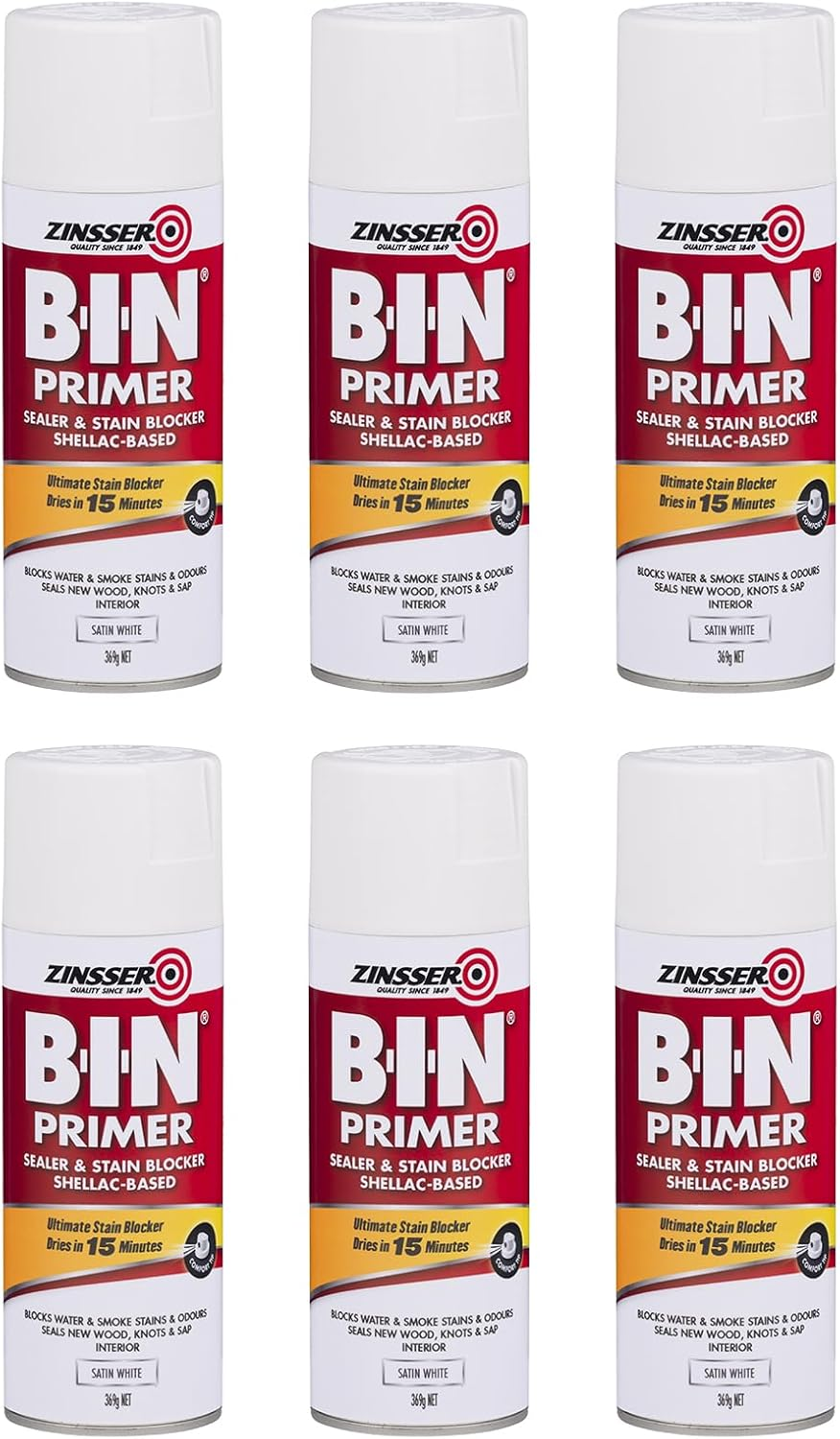 Zinsser B-I-N Shellac-Based Primer Spray White 369G - Interior/Spot Exterior Primer-Sealer & Stain Blocker, Fast-Drying, Odour-Sealing for Drywall, Tile, PVC, & More - Adheres without Sanding image number 1