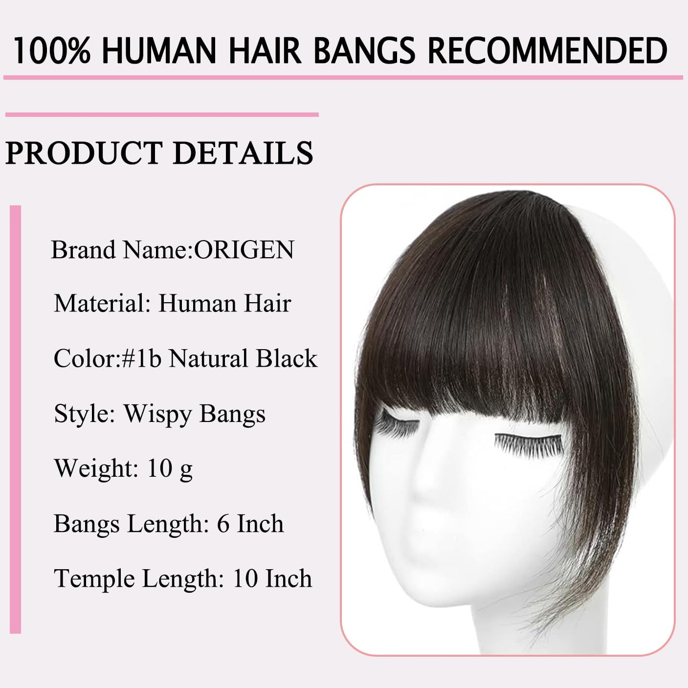 ORIGEN Real Human Hair Clip in Bangs, Brown Black, WIG, Straight, Strikes image number 3
