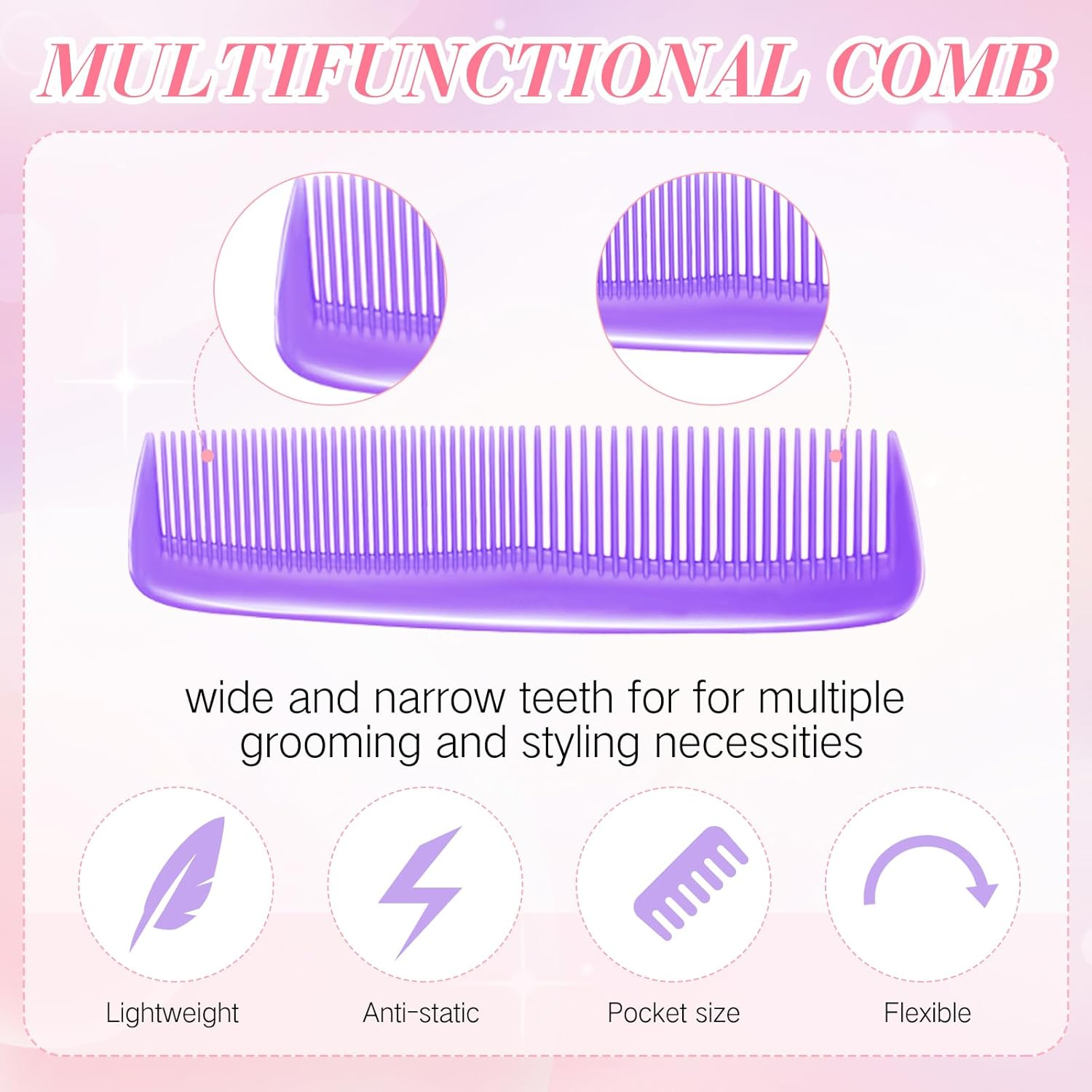 12 Pack Wet Small Hair Brush Hair Combs Set, 6 Detangler Mini Hair Brush Detangling Travel Hair Brush 6 Plastic Fine Wide Hair Combs for Women Men Kids Toddler Girls Baby Curly Hair (Bright Color) image number 4
