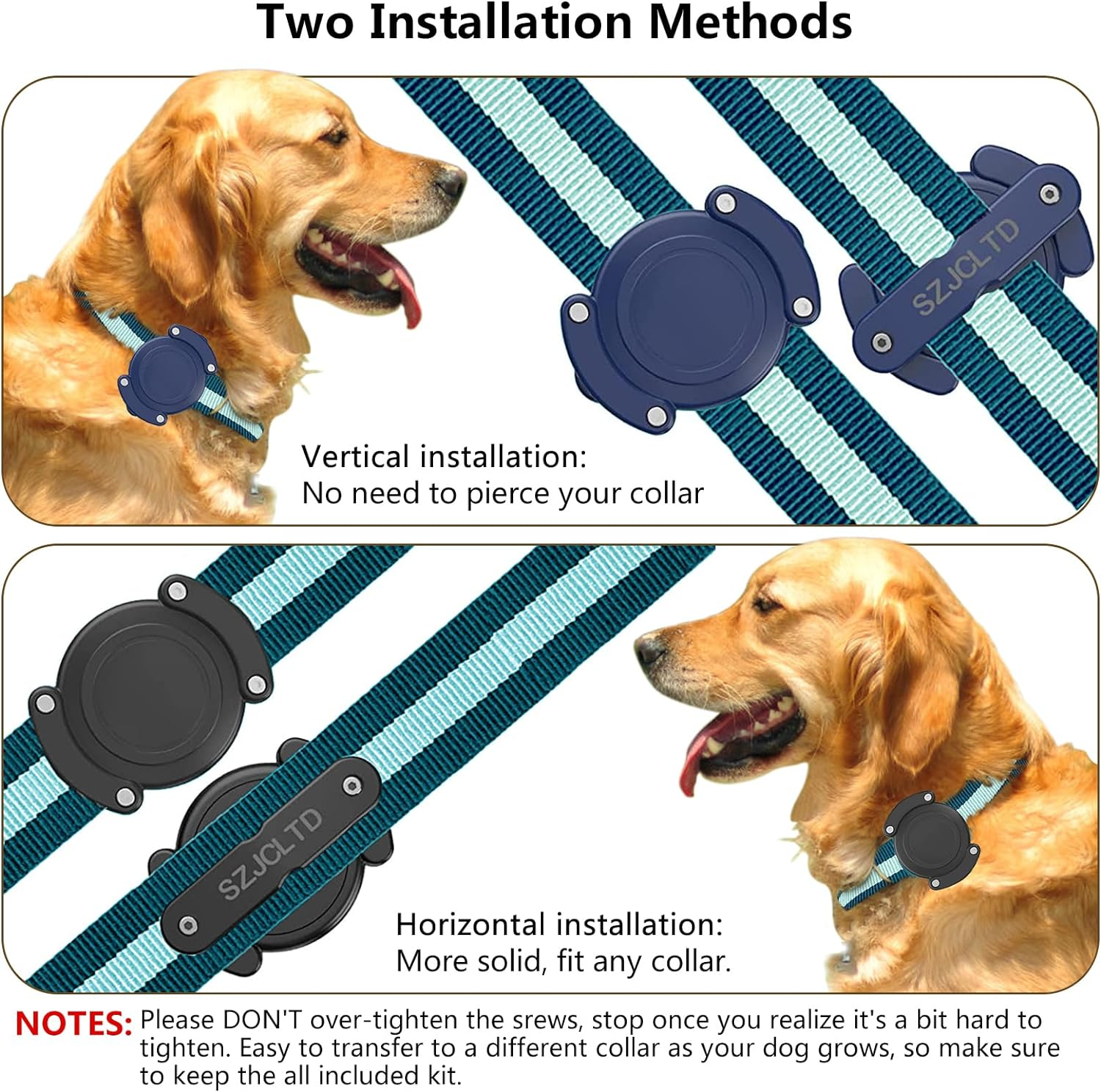 Aircawin for IPX8 Waterproof Airtag Dog Collar Holder Case Clear,Durable for Airtag Holder Case Glow-In-The-Dark,Full Protective Anti-Chew Hard PC Dog&Cat Collars Mount for Airtag Case-Glow image number 2