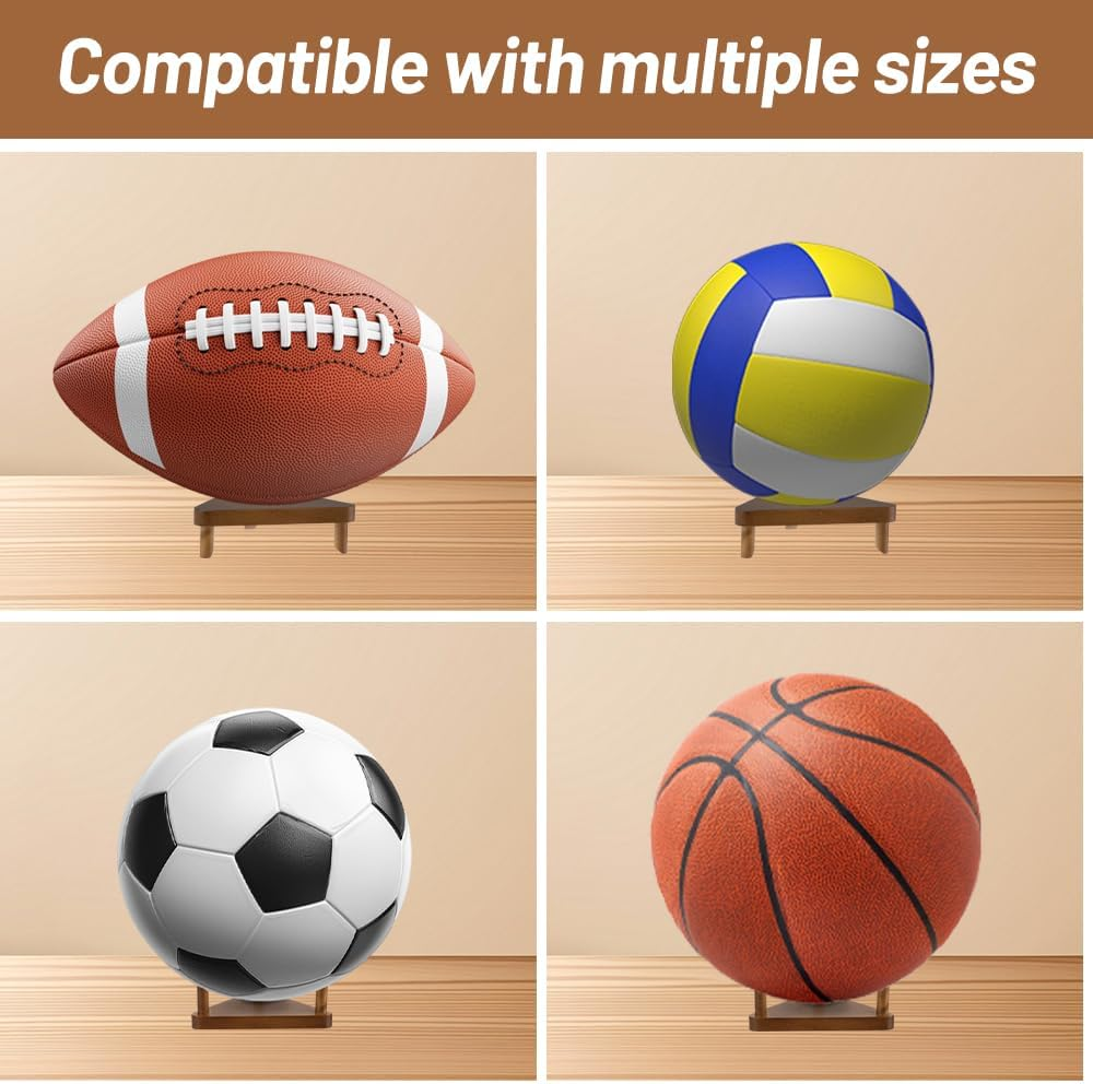 Zoyiancy 2Pcs Wooden Ball Display Stand,Wall Mount Ball Holder Stand, Ball Display Storage Rack for Football Basketball Volleyball Rugby Soccer Sport Ball (Brown) image number 1