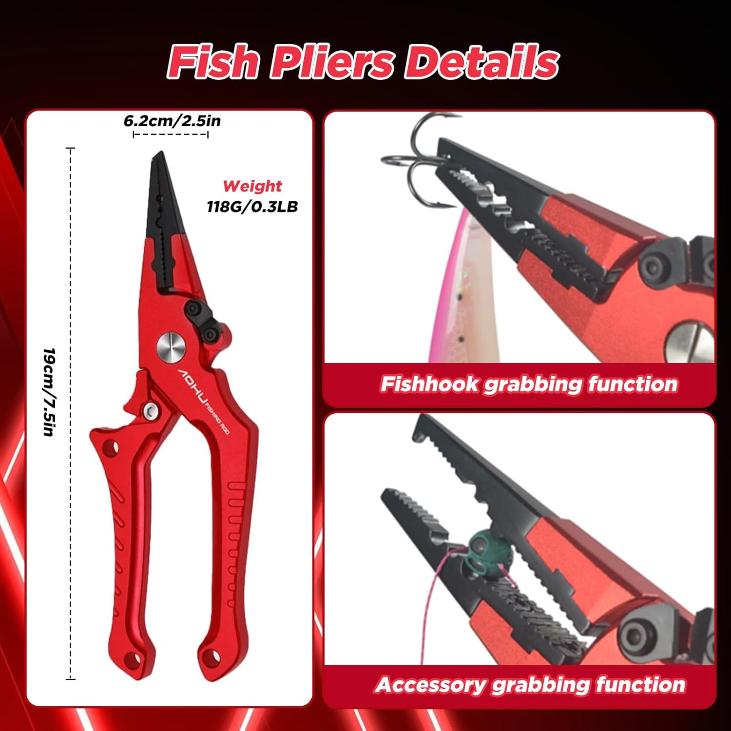 EWEIS 2 Pcs Fish Lip Gripper Pliers with Scale Weighing Function-Hook Remover and Open Ring Pliers with 9CR19 Molybdenum Vanadium Steel Blade,Aluminum Alloy Rust Proof Gear for Seafishing&Lurefishing