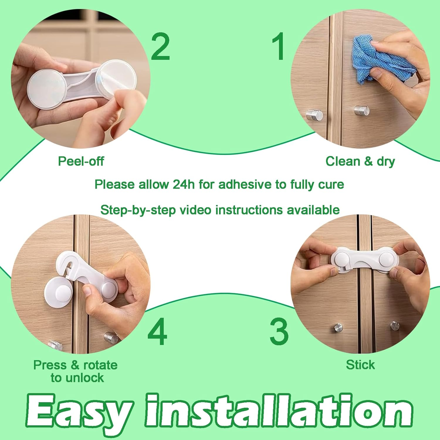 6 PCS Hrenvaxil Child Safety Locks - Child Locks for Cabinets and Drawers, Door Lock, No Drilling for Cabinet Doors, Pantry, Closet, Wardrobe, Cupboard Locks