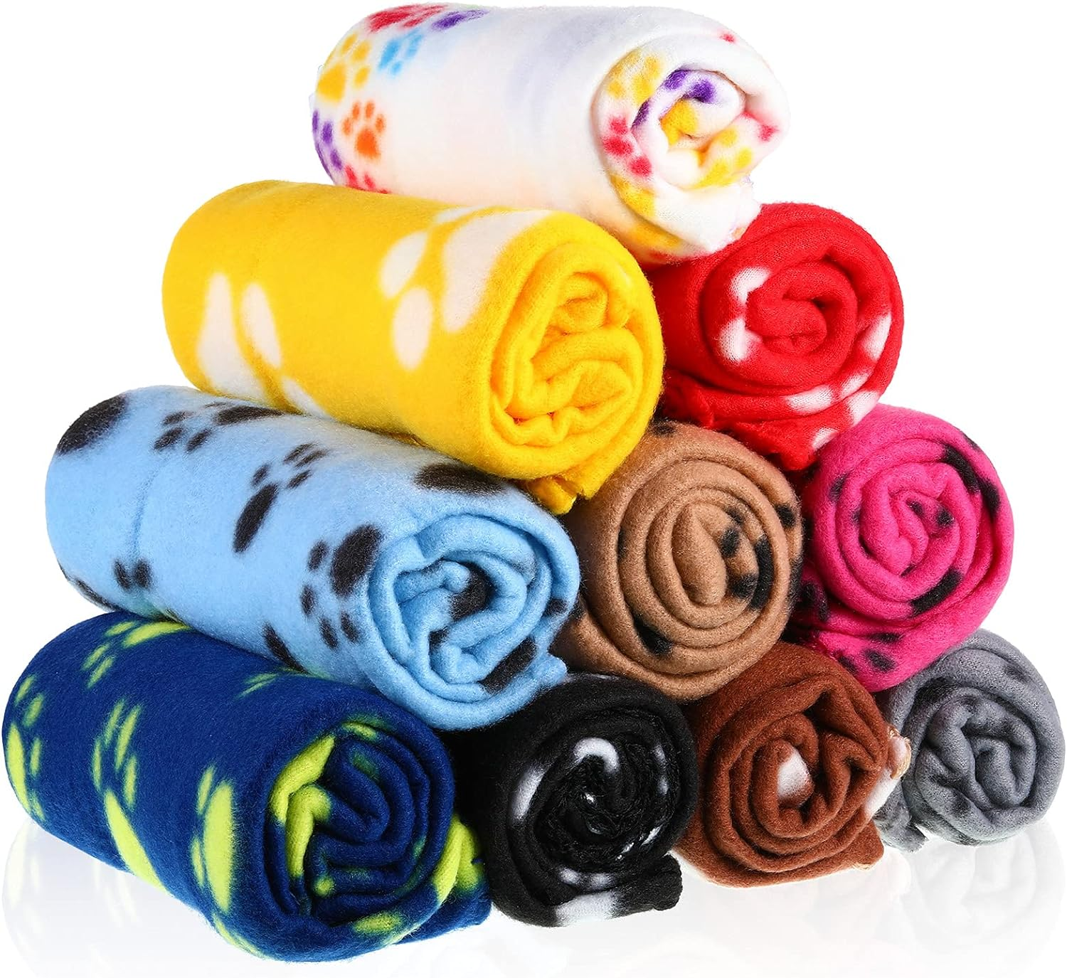 10 Pieces Pet Blankets with Paw Print Dog Cat Soft Fleece Blankets Sleep Mat Pad Bed Cover for Kitten Puppy and Other Small Animals, 24 X 28 Inch (Vibrant Color) - Cool Color image number 2