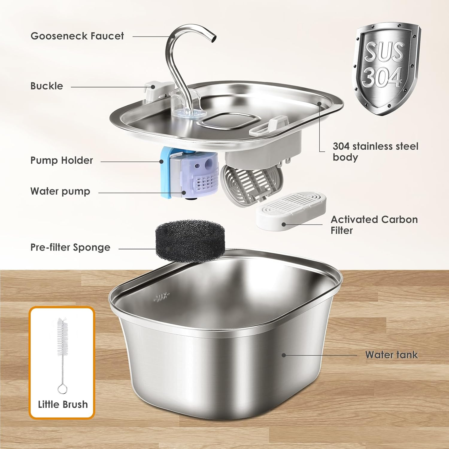 Cat Water Fountain, 3.2L/108Oz Automatic Stainless Steel Pet Water Fountain, Ship-Shaped Cat Drinking Fountains Pet Water Bowl Dispenser with Ultra-Quiet Pump for Cats, Pets, Dishwasher Safe image number 1