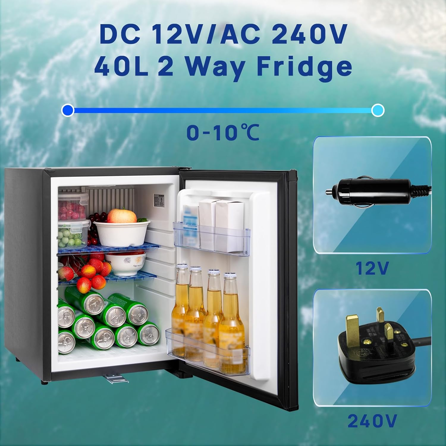Smad 40L Portable Fridge, 12V Motorhome Fridge, Campervan Lockable Refrigerator for RV, Van, Office, Truck, Camper, Caravan, Black