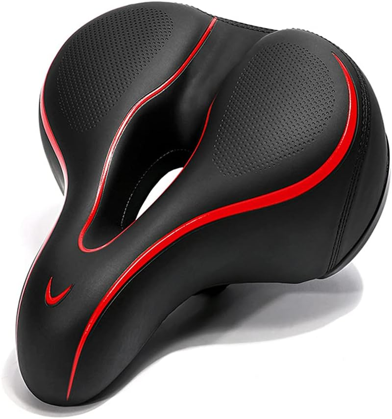 Bicycle Seat, Comfortable Exercise Bike Seat Cushion for Men and Women, Universal with Dual Shock Absorbing Ball Mountain Bike Oversized Extra Road Wide Bicycle Saddle with Reflect.