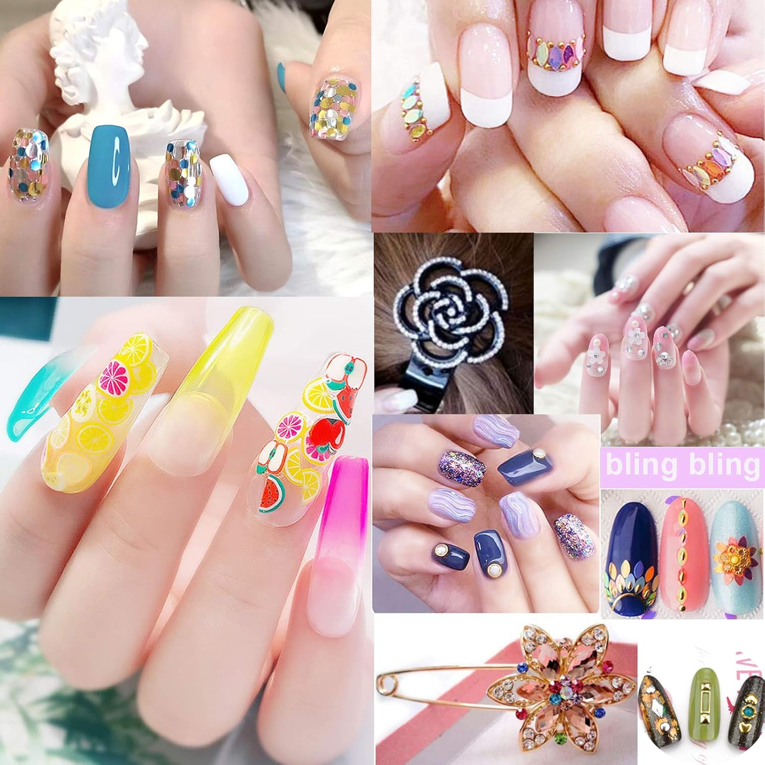 11 Boxes Nail Art Rhinestone Kit - Nail Art Mixed Rhinestone Set, Nail Art Rhinestones Gems Beads Gemstones Colourful Horse Eyes Rhinestone with 1 Tweezers and 1 Rhinestone Picker for Nail DIY Decoration image number 5