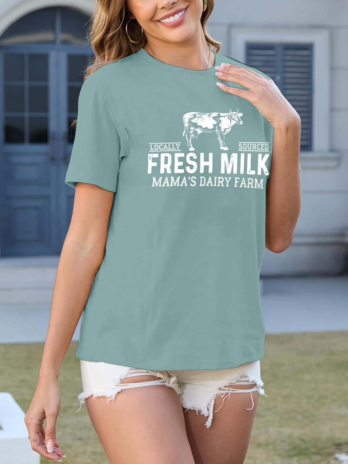 Nursing Shirts for Breastfeeding Shirt Zipper: Women Mama Nursing Graphic Tee Causal Maternity Clothes Top image number 5