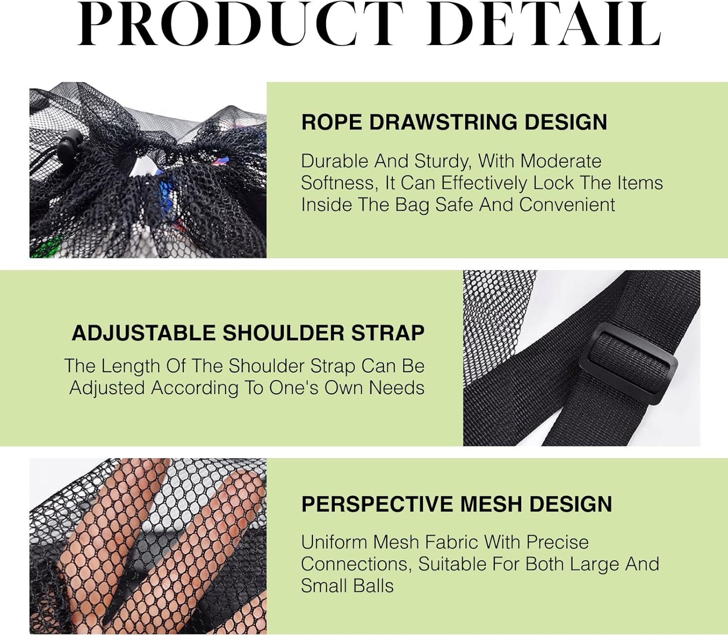 Sports Ball Bag Drawstring Mesh Medium 30X40 Inch Professional Equipment Bag with Shoulder Strap, Black Holds 10+ Soccer/Basketball Balls Ideal for Sports, Beach, Camping, and Events image number 3