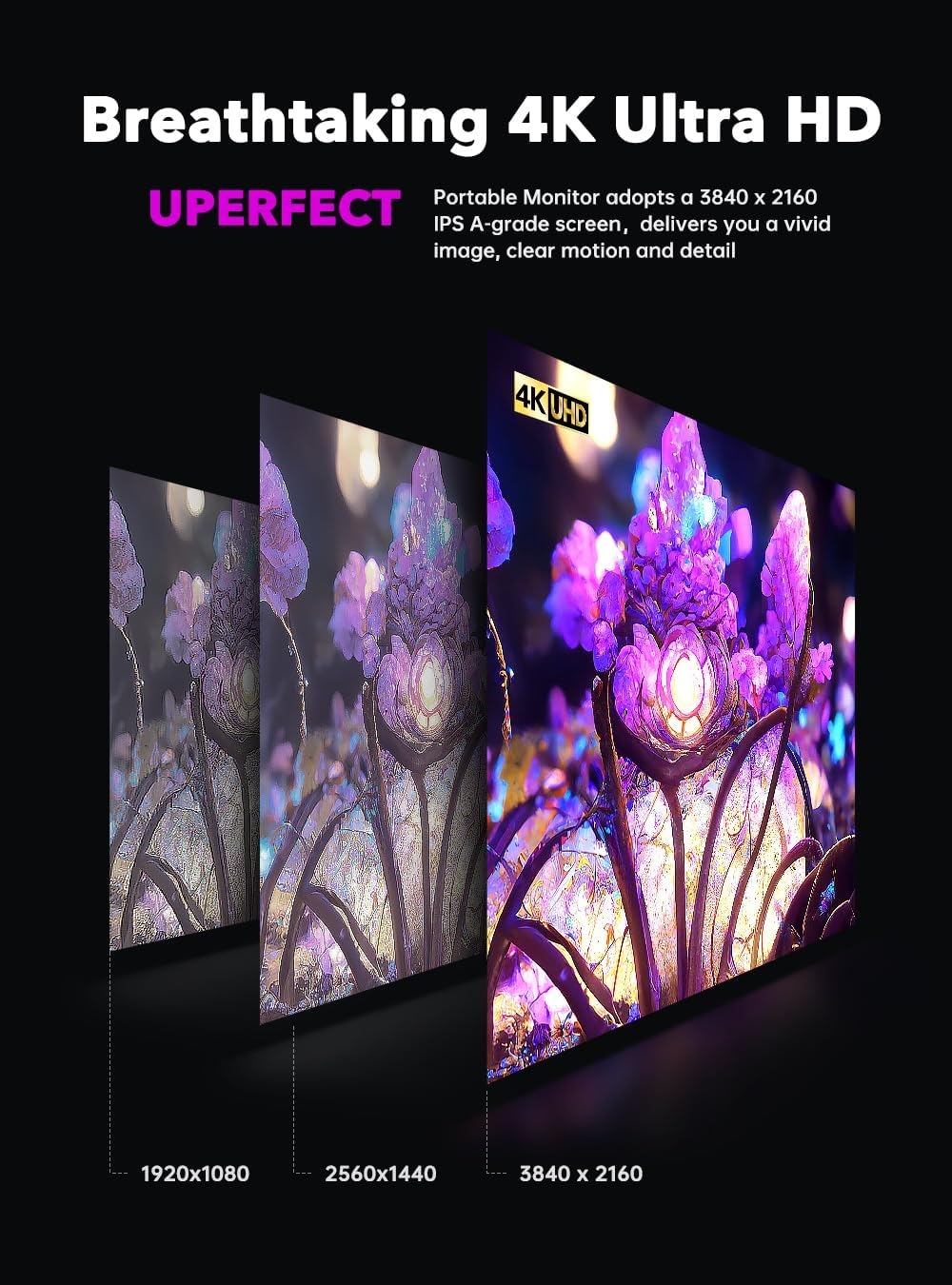 UPERFECT 17.3'' 4K Portable Monitor, 500 Nits 100% Adobergb UHD Freesync HDR IPS 2 Speakers Eye Care Travel Monitor, 2 Fully Functional Type-C Port & HDMI for Laptop PC Phone, VESA & Kickstand image number 5