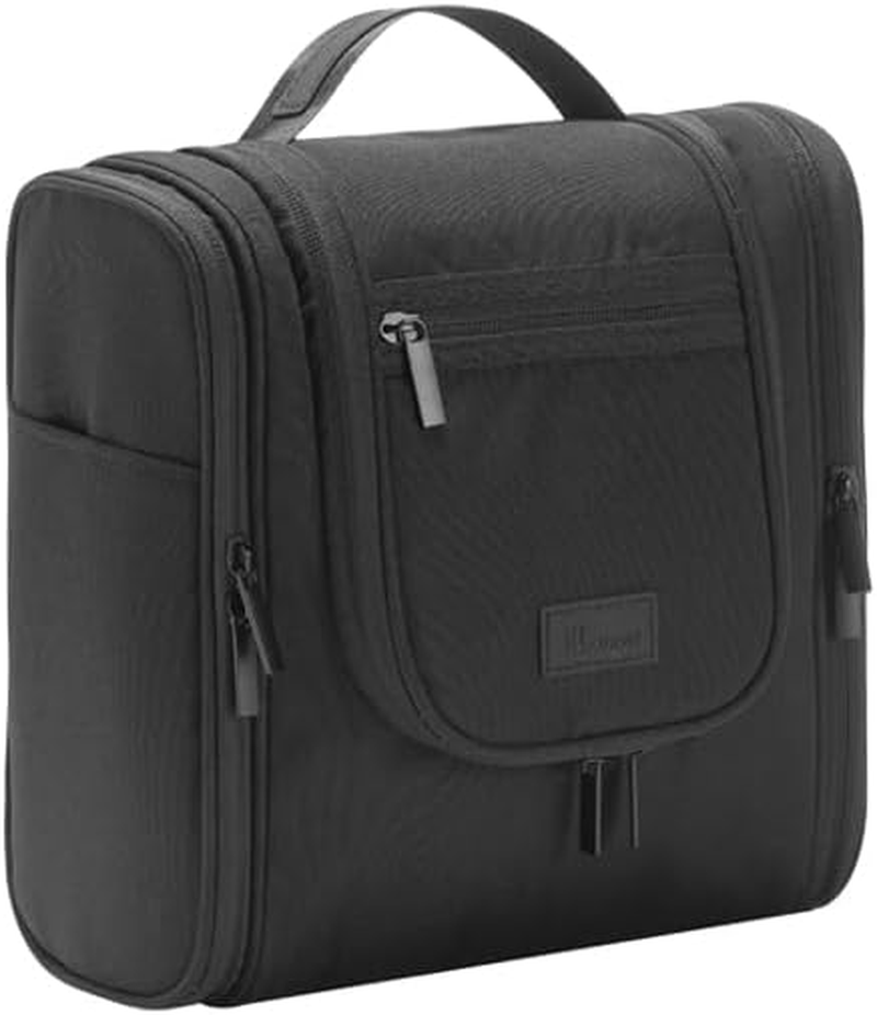 Travel Toiletry Bag for Women and Men, Travel Makeup Bag with Hanging Hook, Large Capacity Water-Resistant Organizer, Cosmetic Bathroom Travel Bag for Toiletries Accessories, Shampoo (Black)