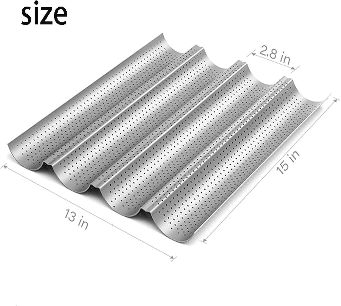 Roczential Baguette Bread Pan Premium Nonstick Perforated Baguette Pan for French Baking 4 Loaves Baguette Baking Tray Sourdough Italian Bread Perfect for Creating Crisp Golden-Brown Crust image number 3