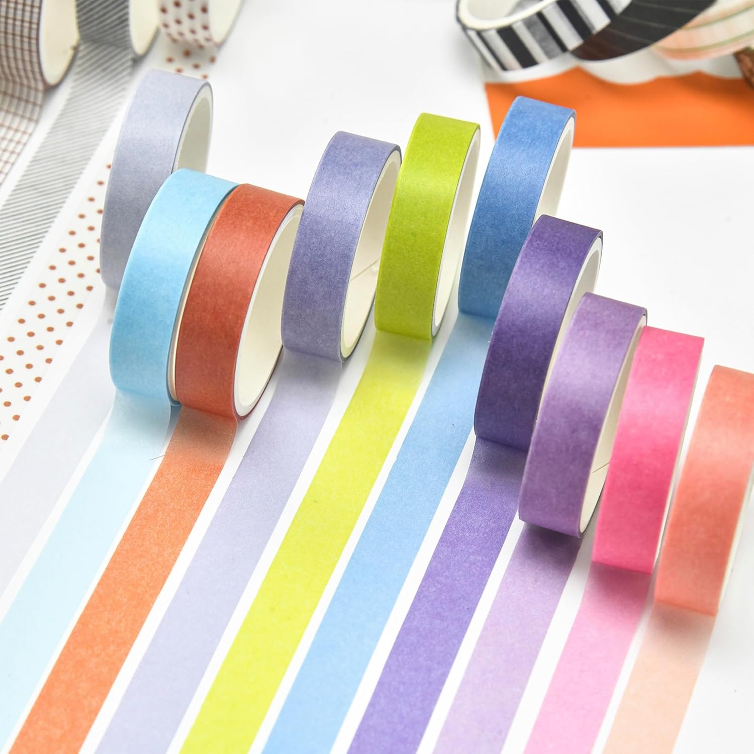 Songdao 44 Rolls Basic Washi Tape Pack Solid Colors Arts Adhesive Tapes Plaid Patterns Decorative Masking Tape Sets for Craft, Kids, Scrapbook, DIY, Gift Wrapping image number 3