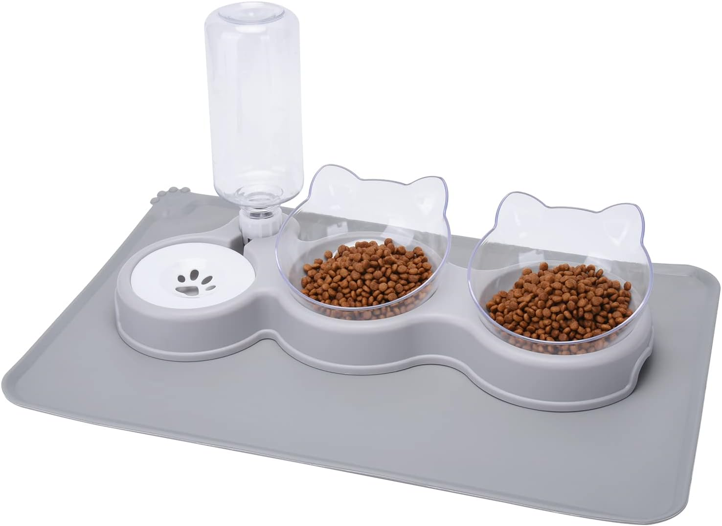 JOELELI Cat Bowls, Double Feeding Bowls for Pets, 15&deg; Tilted Dog Bowl with Automatic Water Bottle and Mat, Cat Bowl, Perfect for Puppies, Cats and Small Dogs image number 6