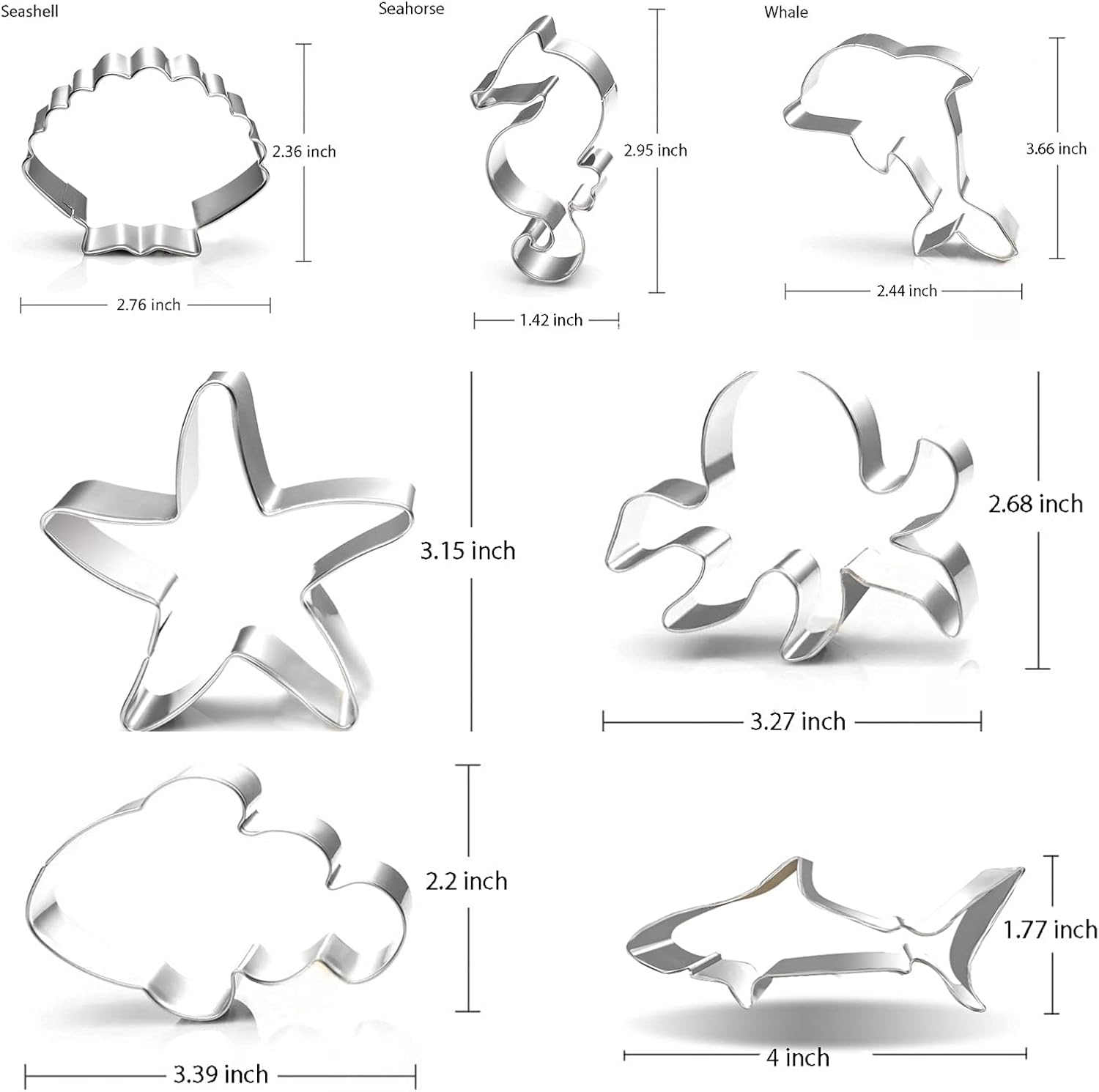 Under the Sea Creatures Cookie Cutter Set-3.5" 3"-7 Piece-Shark, Seastar, Seashell, Seahorse, Whale, Octopus, Fish Cookie Cutters Molds for Kids Birthday Party Supplies Favors. image number 6