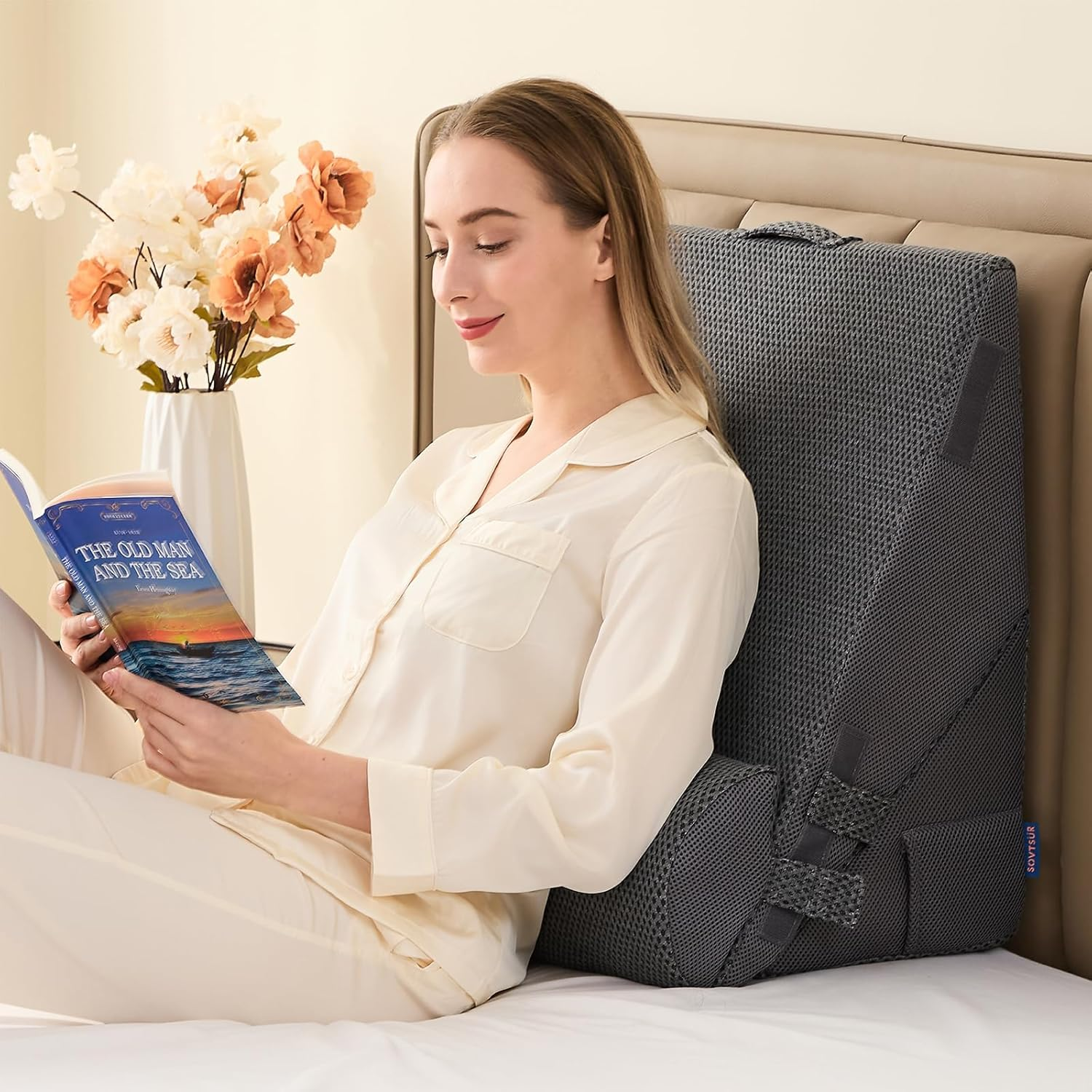 Orthopedic Bed Wedge Pillow Set, Foam Wedge Pillow Post Surgery for Back, Leg and Knee Support, Adjustable Triangle Pillow for Sleeping, Acid Reflux, Snoring,Reading (Charcoal Jacquard, 3 PCS Set) image number 3