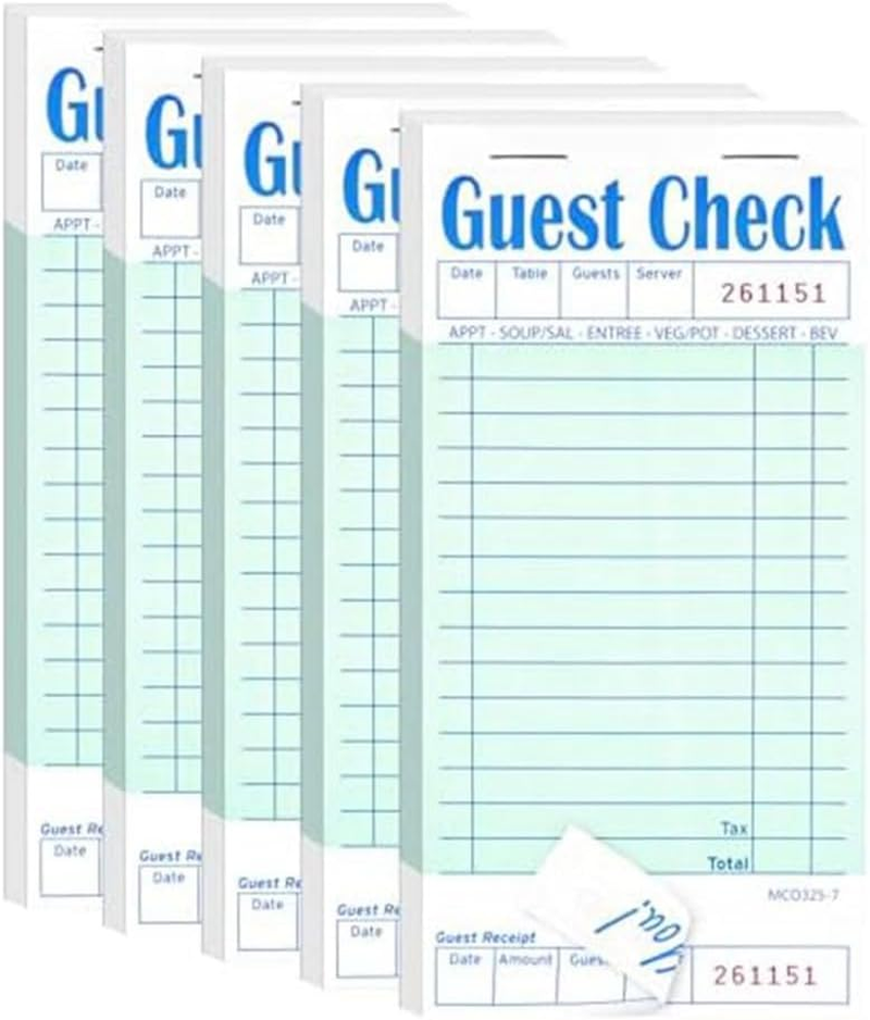 Zicojia 5 Pack Guest Check Books Green Waiter Checkbook Restaurant Order Pad 50 Sheets/Pack