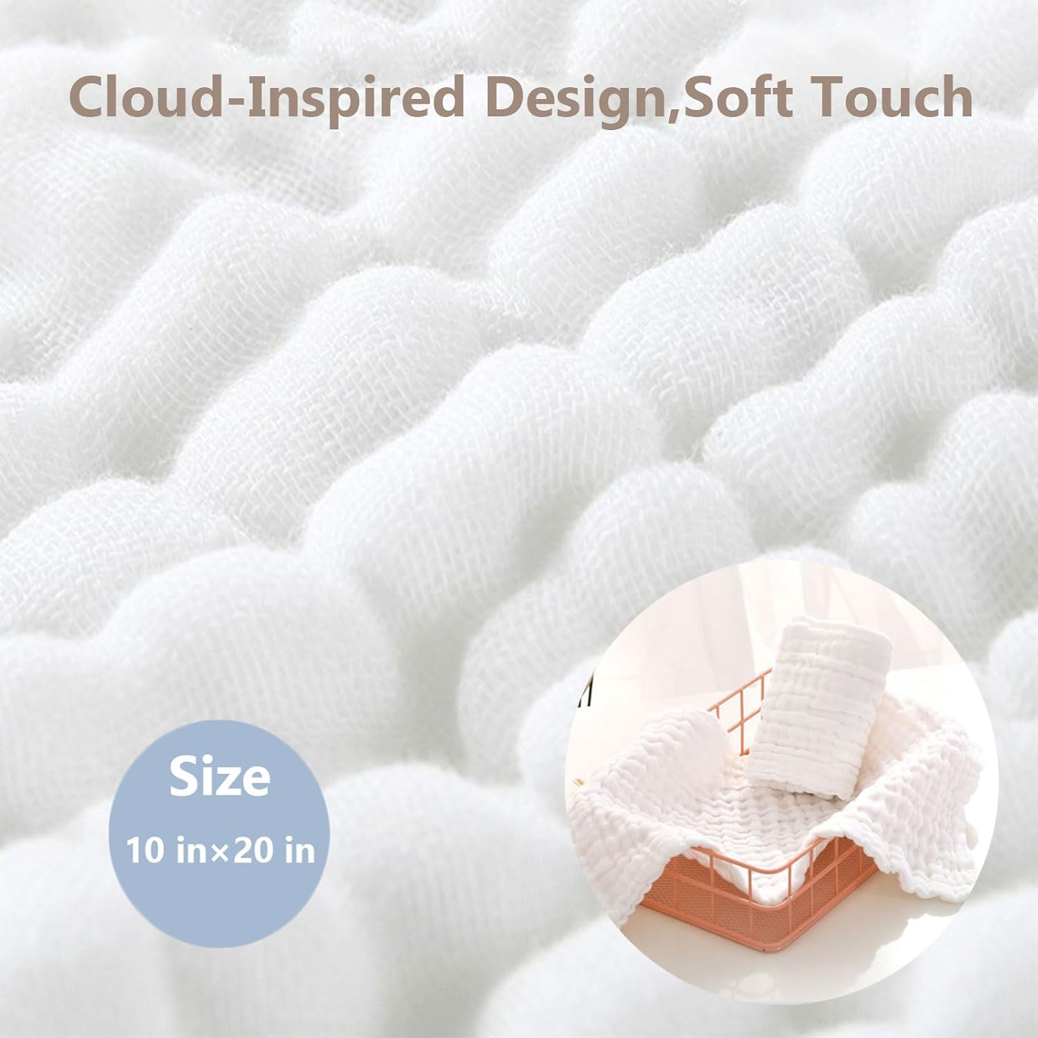 10-Pack Muslin Burp Cloths for Baby, 100% Cotton Baby Washcloths, Soft Washcloth& Absorbent Baby Towel, 20''X10'' Large Size, Suitable for Boys and Girls（White） image number 1