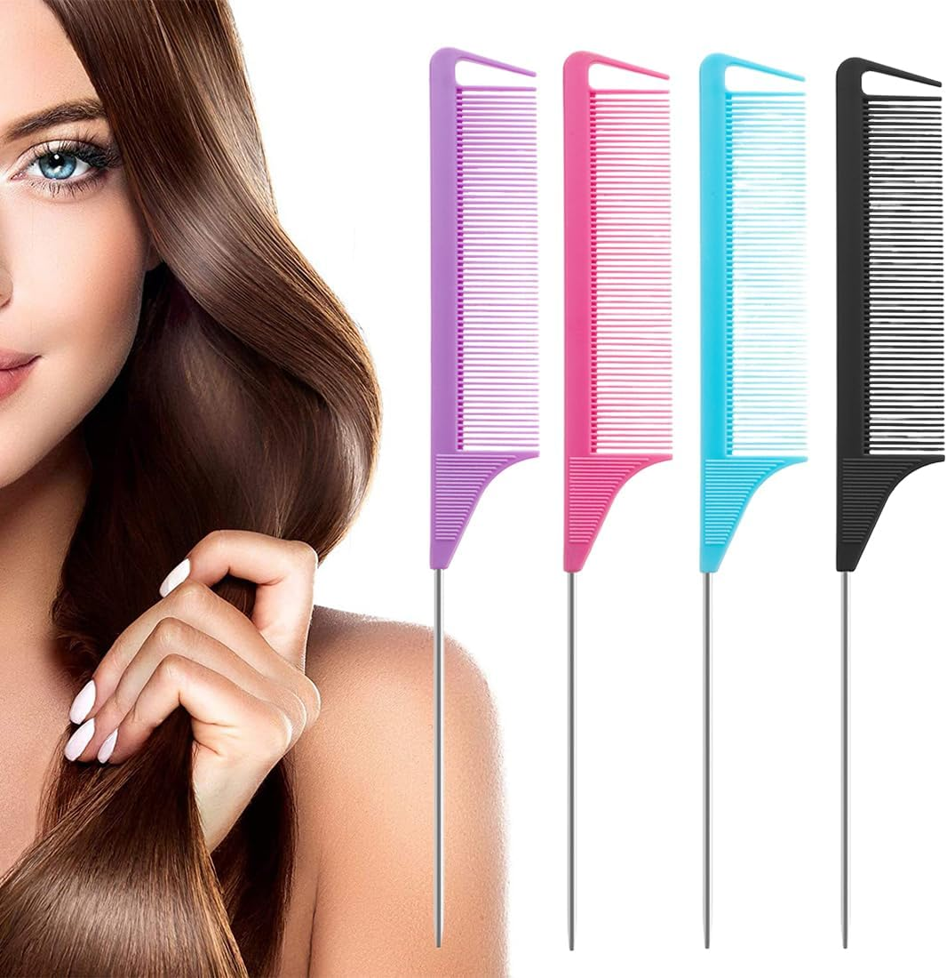 DLPRK Pack of 4 Heat Resistant Antistatic Carbon Fibre Hair Comb with Handle for Hair Styling Salon