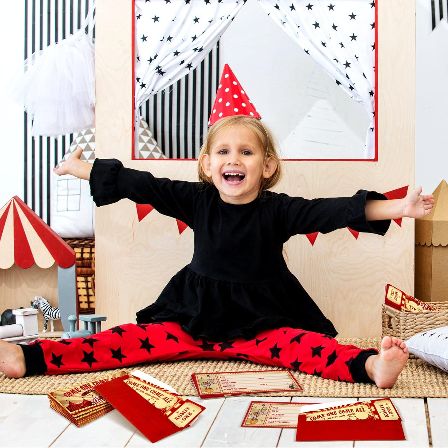 Fuutreo 50 Pcs Circus Invitations with Envelopes Vintage Circus Party Invitations Themed Circus Birthday Invitation Cards Double Sided Party Ticket Invites Cards for Children Circus Party Supplies - Bowling image number 6