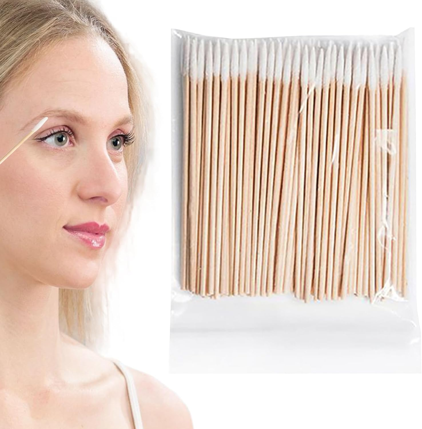 300 Pieces Wooden Handle Cotton Swab Tattoo Permanent Supplies Tipped Applicator Cotton Swabs Makeup Cosmetic Assistant Sticks for Eyebrow Tattoo Makeupmicroblading Supplies Cotton Sticks Pointed Q image number 3