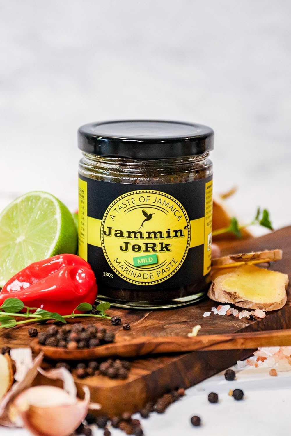 Jammin' Jerk MILD Marinade 180G: Delicious Award Winning Gourmet Jamaican Style Jerk Marinade Paste, Made in Small Batches, Non-Gmo, All Natural, No Preservatives, Gluten Free with Pimento(All Spice) and Lashings of Habaneros in Every Jar Bringing You the Warmth of the Caribbean plus Savoury Goodness, Antioxidants, and Lower Salt for a Better Healthier You image number 3