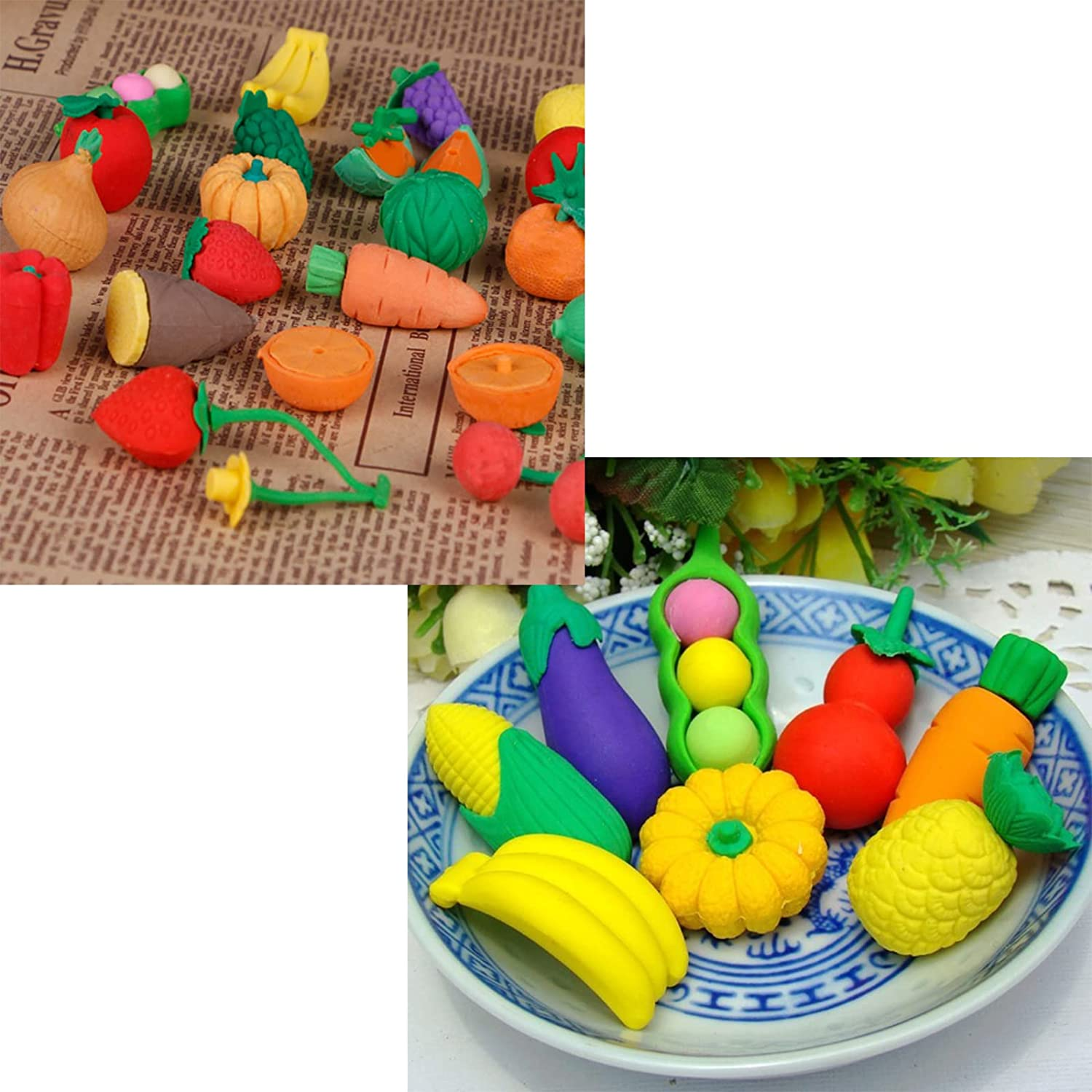 40 PCS Japanese Erasers(Fruit,Vegetable,Dessert), Bulk Pencil Erasers for Classroom Rewards, Party Favors, Games Prizes, Carnivals Gift and School Supplies(Random Designs) image number 1