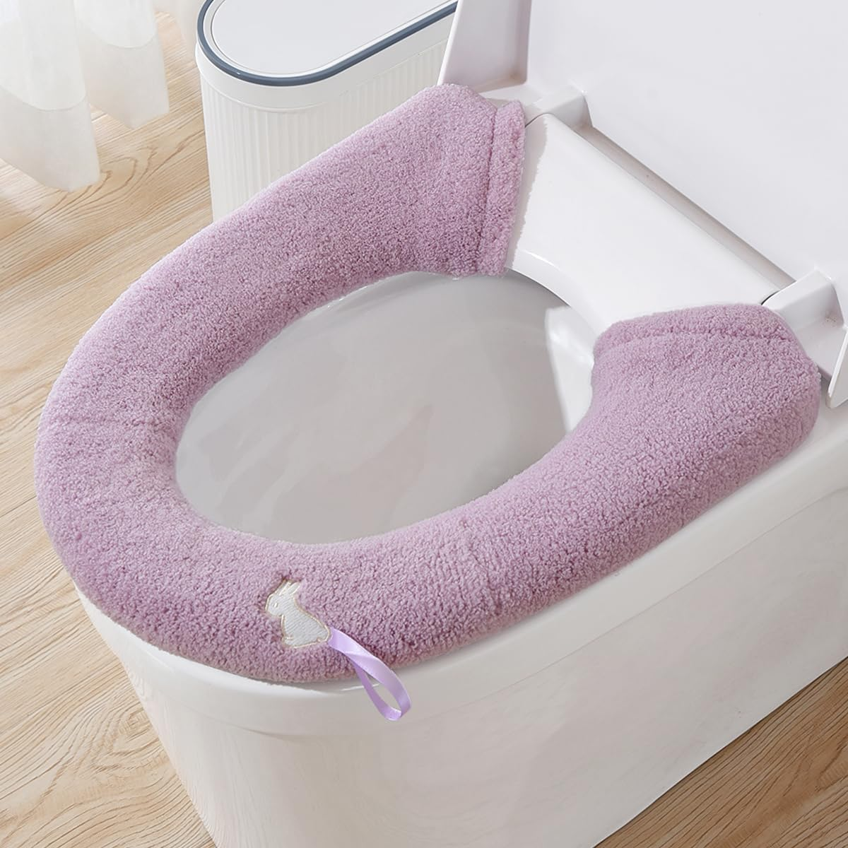 2 Packs Toilet Seat Cover, Plush Warm Bathroom Toilet Seat Cushion with Snaps Fixed Washable and Reusable Toilet Seat Lid Cover Pads, Fits Most Toilet Seats, Purple image number 4