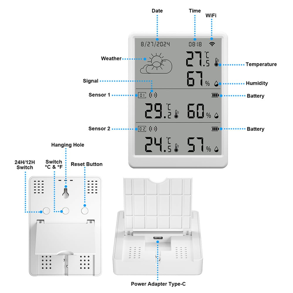 Wifi Smart Temperature and Humidity Monitor, Real-Time Sensor with APP Control, Home, Greenhouse and Garage for House image number 6