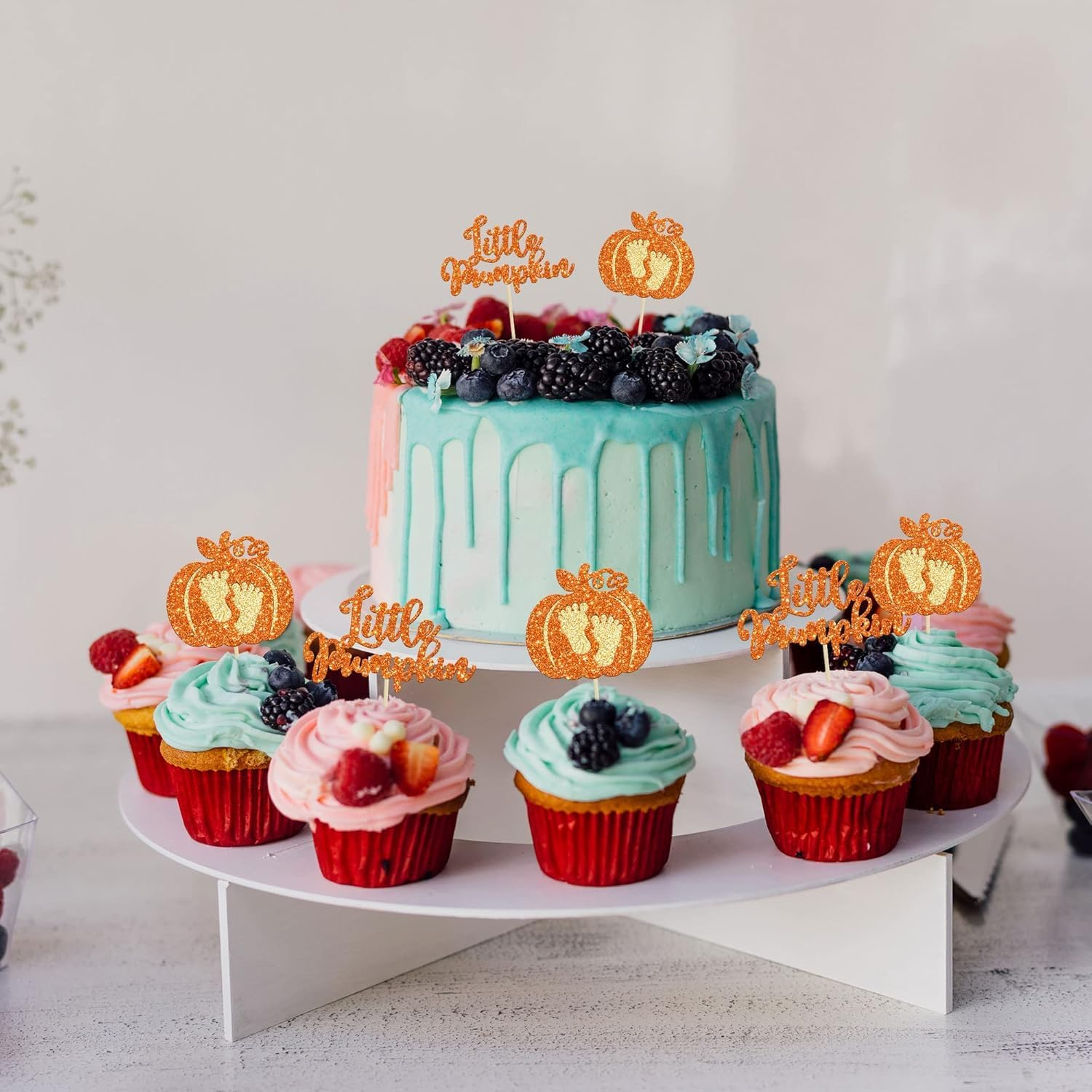 Confetti! 24-Pack Glitter Pumpkin Cupcake Toppers - Little Pumpkin Picks for Baby Showers, Kids' Birthdays, and Fall Harvest Parties - Perfect Autumn Party Supply Decorations