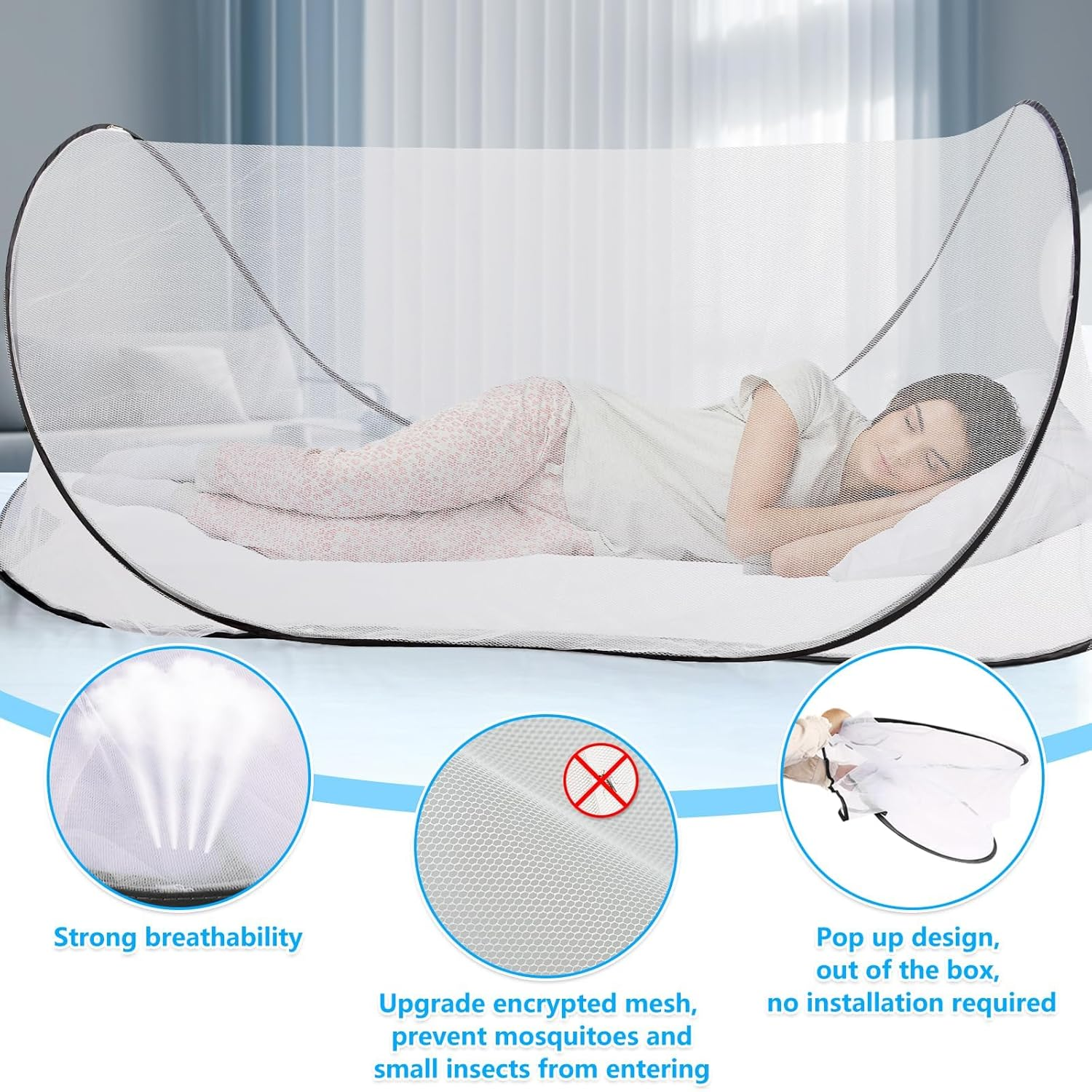 77 * 30 * 23 Inch Large Pop up Mosquito Tent, Portable Foldable Mosquito Net for Bed Camping Travel Patio image number 3