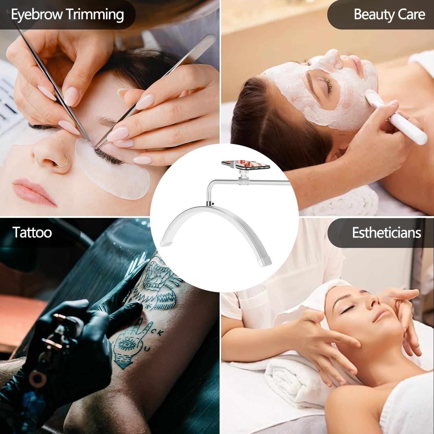 Lash Light, Lash Half Moon Light, for Eyelash Extensions, for Tattoo Artists, Nail Tech, Esthetician Cool, Warm Lamp with Adjustable Brightness & Height & Brightness. (White) image number 4