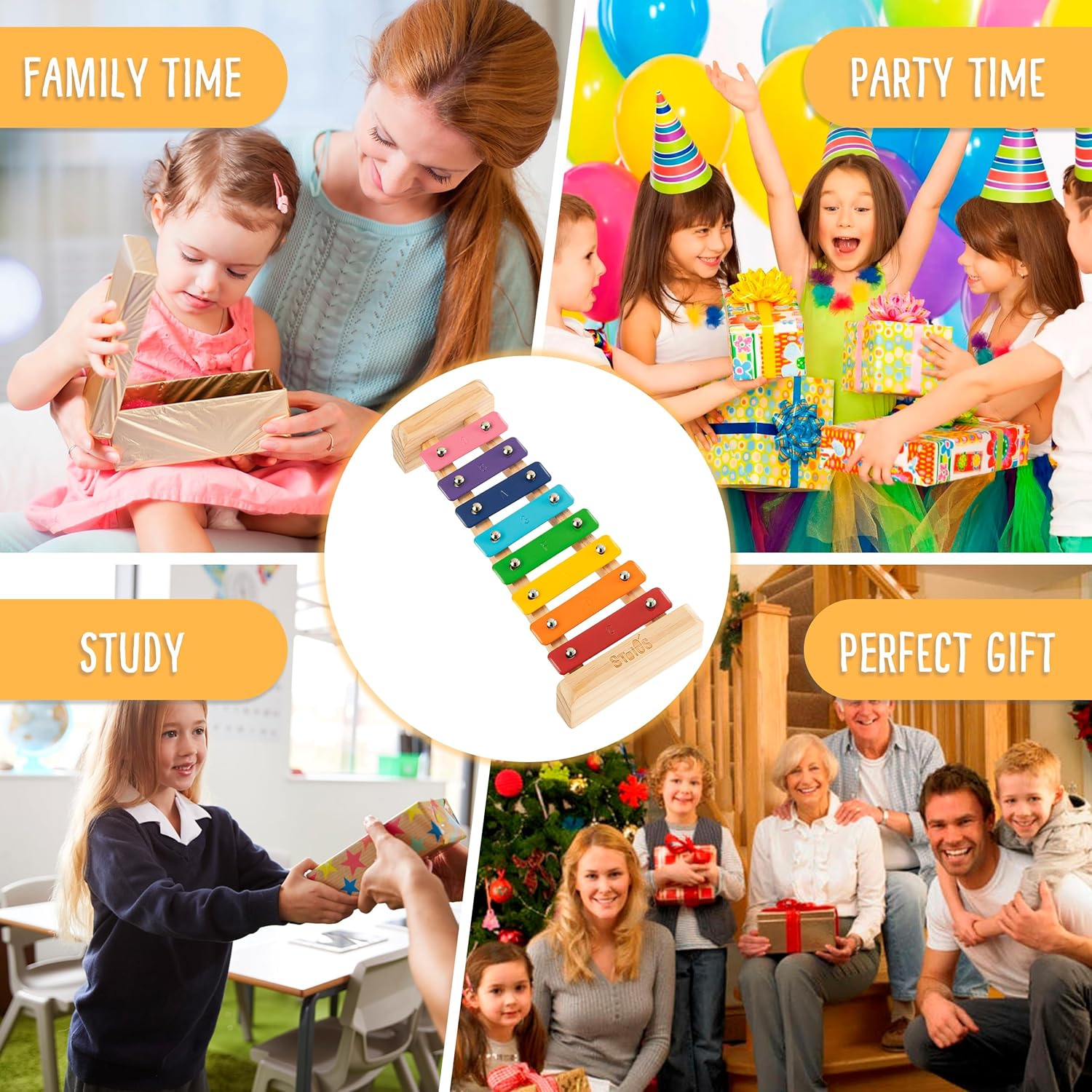 Stoie'S Rainbow Wooden 8 Notes Xylophone for Kids and Toddlers, Tuned C-Key Xylophone with Mallets and Music Songbook, Kids Musical Instrument Educational Montessori Toy image number 5